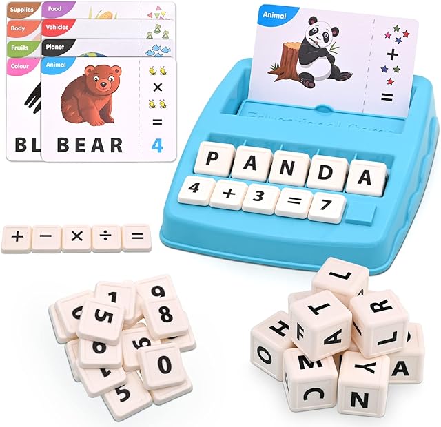 KidsPark Educational Toys Matching Letter Games, Spelling Alphabet Words and Math Games, Preschool Activities Games Early Learning Toys for 3 4 5 6 7 8 Year Old Children Boys Girls, Blue