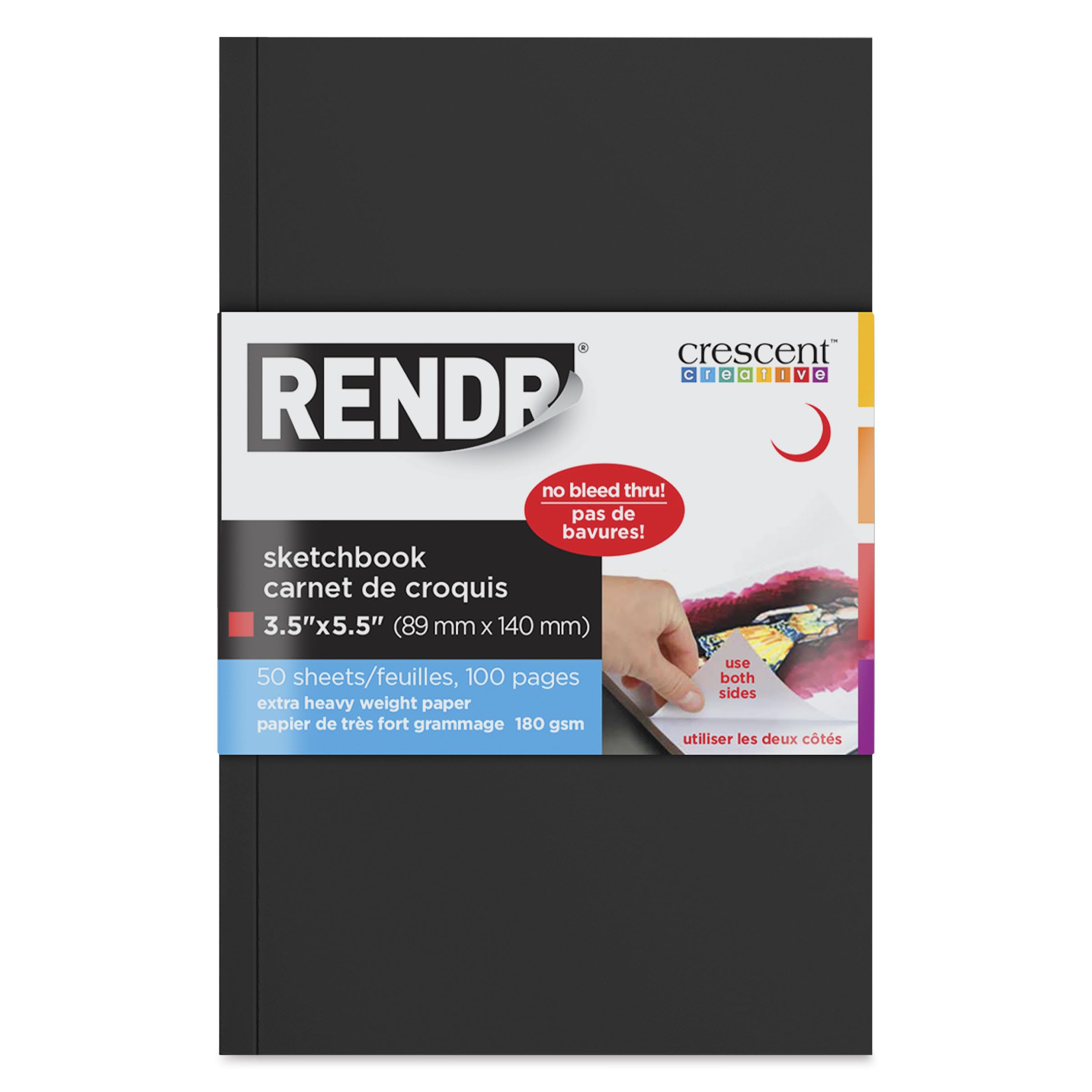 Crescent Cardboard Co RENDR No Show Thru Lay Flat Sketch Book 3.5 x 5.5-inch, 32 Sheets, White