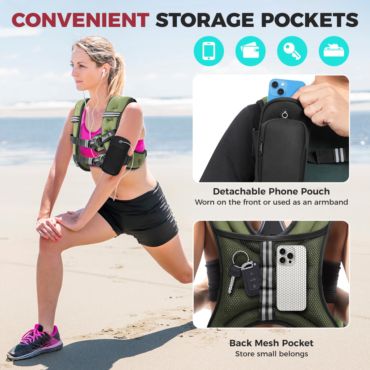 Bagail Gilet Appesantito Per l'Allenamento Della Forza, Misura Del Busto Regolabile, Comoda Tasca, Gilet Appesantito Con Sabbia di Ferro, Ideale per la palestra, lo yoga e l'aerobica