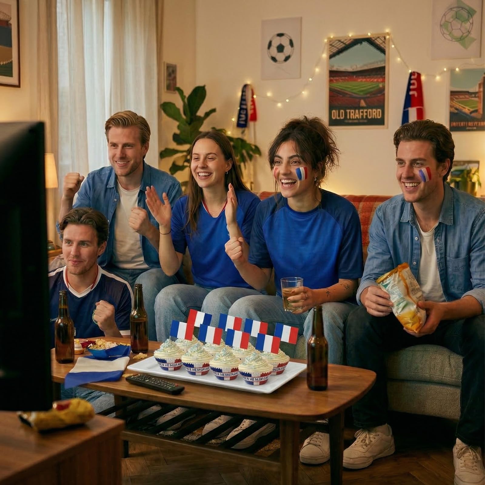 France Cupcake Cure Dents et Drapeau, Mini Cure Dents Couleurs du Drapeau, Caissettes Noirs Rouges Dorés, Idéal Coupe du Monde Fête Football