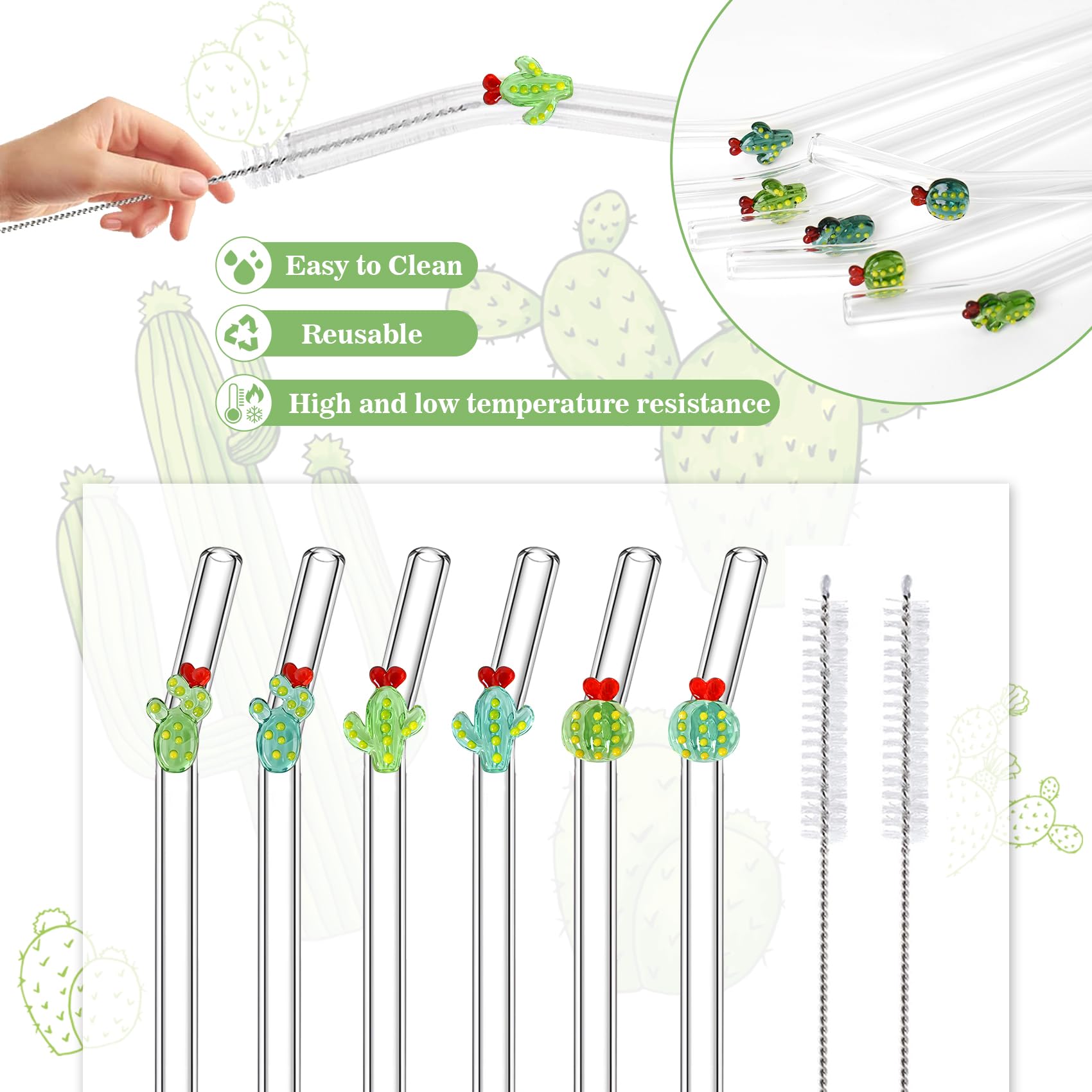 Glasstrohhalme -Trinkhalme mit buntem Kaktus-Design, 20 cm, mit 2  Reinigungsbrsten, Strohhalme Glas fr Getrnke, Party, Smoothies,  Milchshakes, Saft, 6 Stck : Amazon.de: Kche, Haushalt & Wohnen