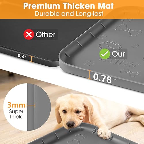 Miniatura 3 de Tapete de comida para perros con bolsillo, tapete de silicona impermeable para alimentos y agua, 36 x 24 pulgadas, tapete de alimentación extra