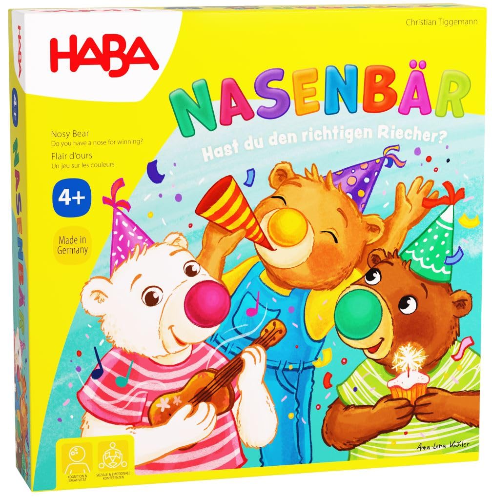 HABA Nasenbär - Hast du den richtigen Riecher? - Karten-Würfelspiel für Kinder ab 4 Jahren - Einfache Regeln für schnellen Spielspaß - Für bis zu 4 Spieler - 201088100