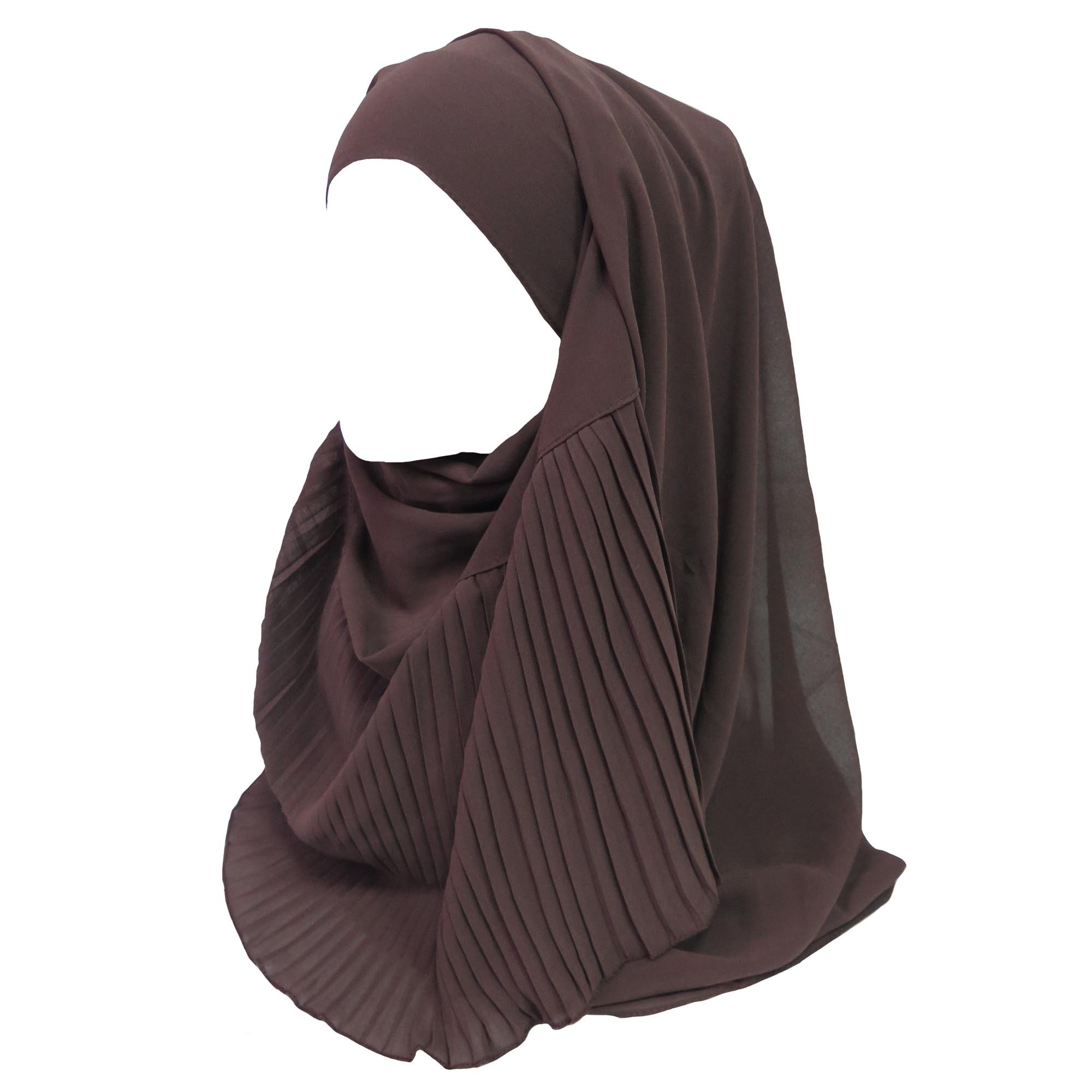 Lina & Lily Pleated Chiffon Muslim Hijab Head Scarf (Brown)