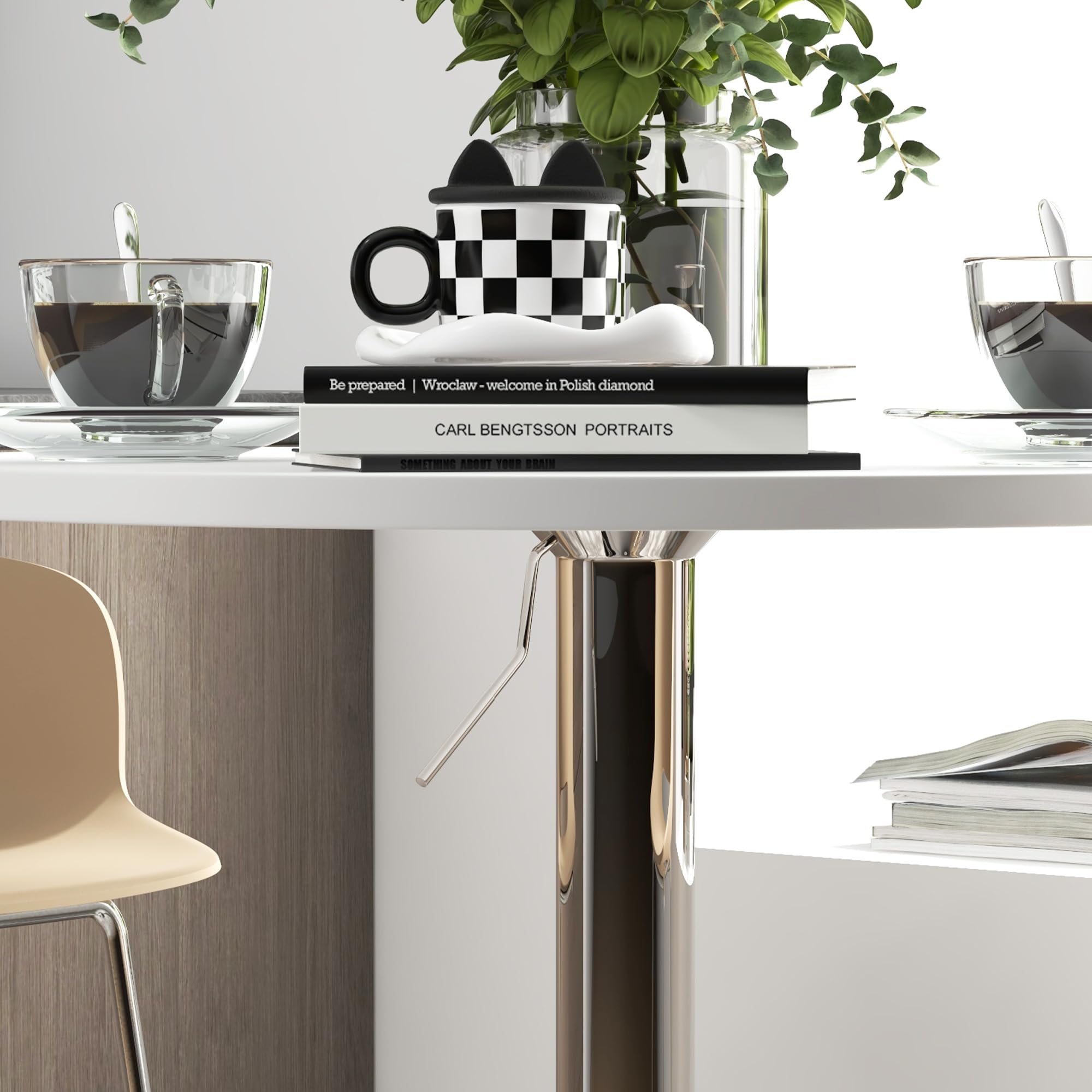 HOMCOM Table de Bar Ronde Hauteur Réglable 69-91 cm Blanc Argenté