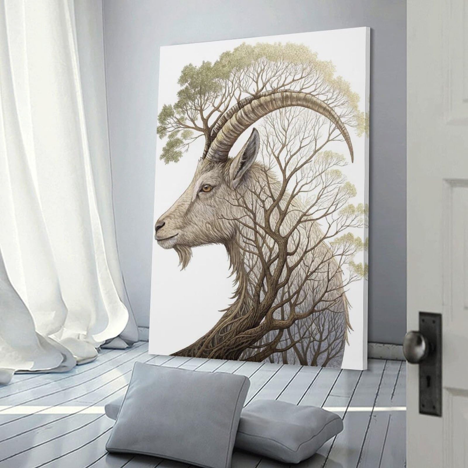 Junmoney Goat And Tree Symbiosis Home Decor Wall Art, 24x36inch(60x90cm), for Apartment Walls, Studios Or Work Areas, Stylish Wall Art for Fresh Spaces