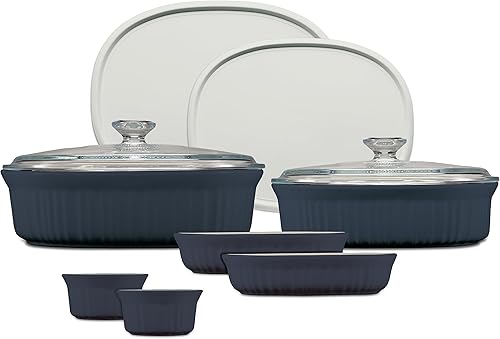 CorningWare Juego de utensilios de cerámica para hornear con tapas, resistentes a las astillas y grietas, apto para microondas, lavavajillas, horno,