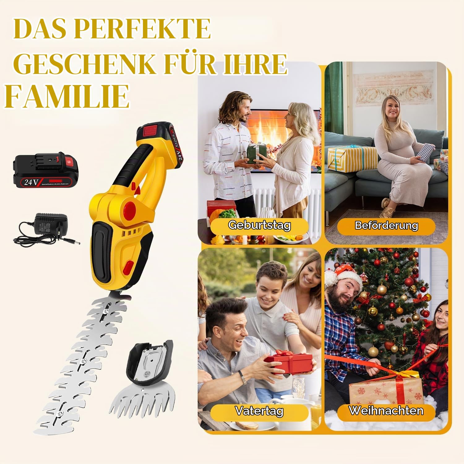Heckenschere 24V 2 In 1 Schnurlose Akku Grasschere Mit Wiederaufladbarem Lithium-Ion Akku Und Ladegerät, Tragbare Gras Und Strauchschere Für Garten Rasen