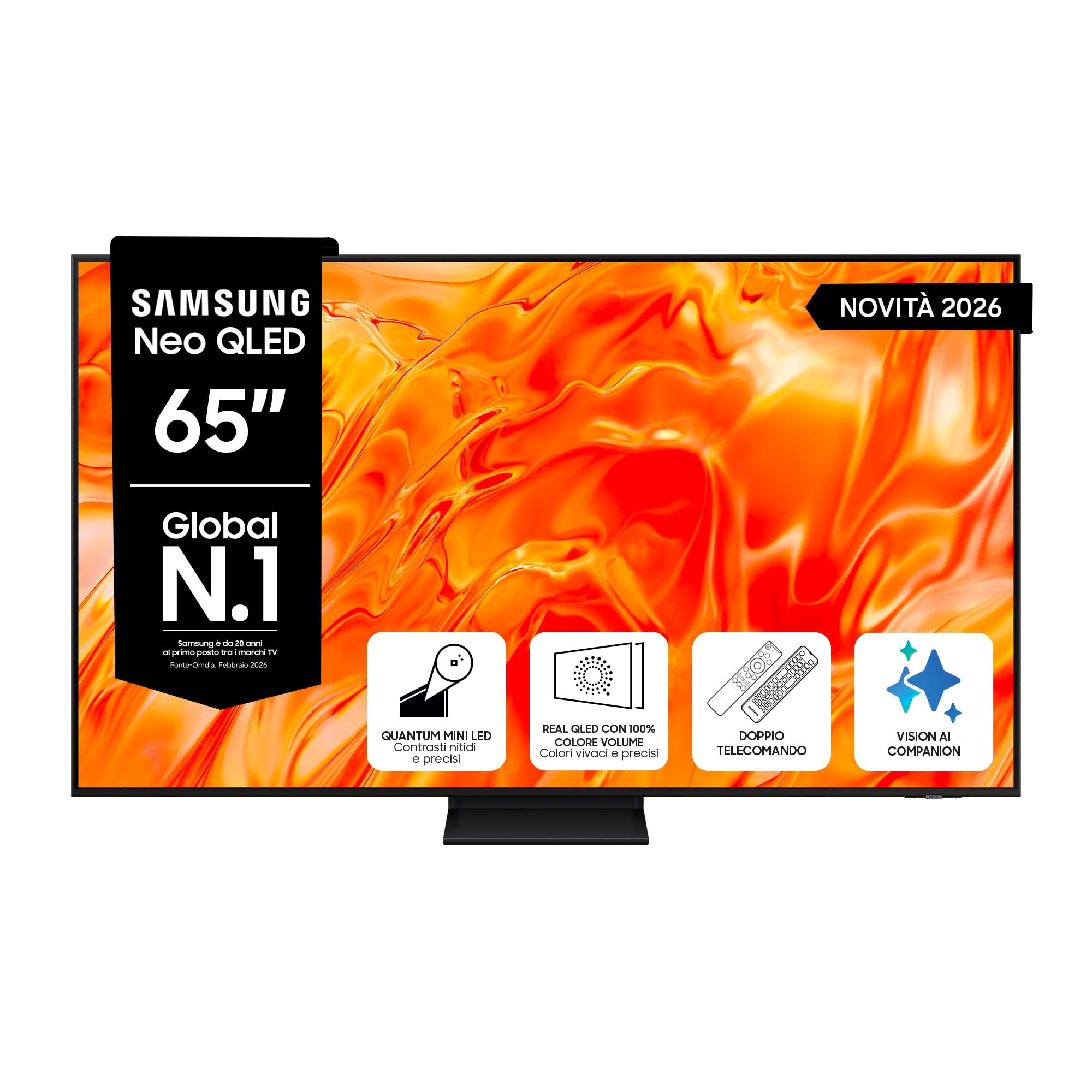 Samsung Smart TV 65" QE65QN72HAUXZT Neo QLED 4K Mini LED, NQ4 AI Processor, Quantum Mini LED, Real QLED 100% Colour Volume, HDR 10+, Motion Xcelerator 50Hz, Vision AI, AirSlim Design, Alexa, 2026