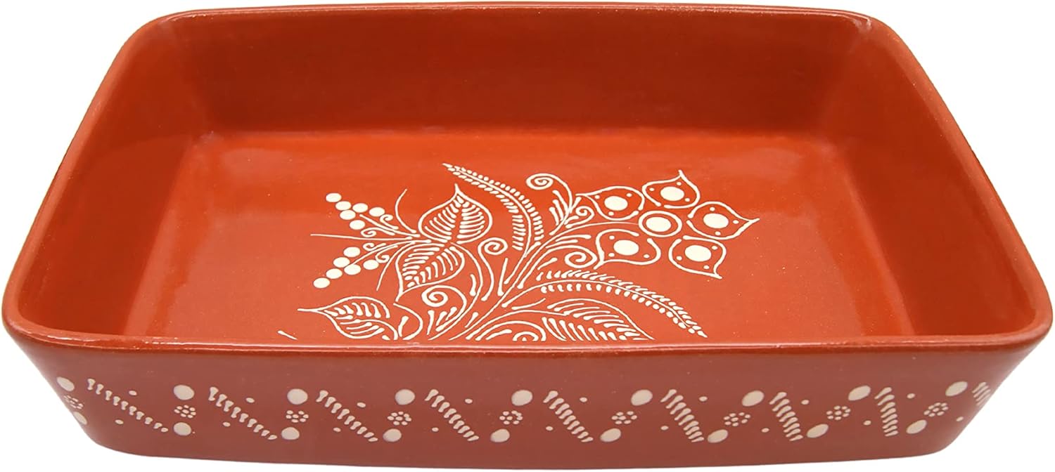 Portuguese Pottery Terracotta Rectangular Clay Baking Pan for Oven Casserole Made in Portugal