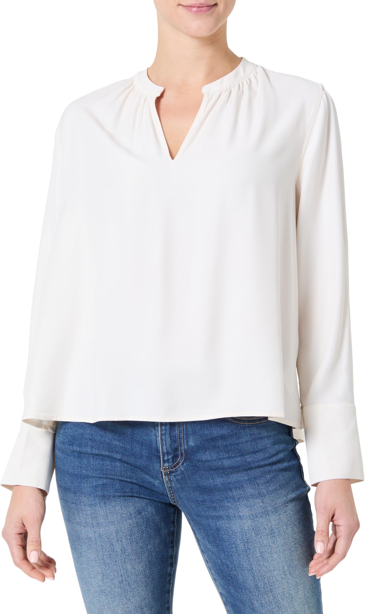 Tommy Hilfiger Damen Bluse Soft Viscose mit V-Ausschnitt, Elfenbein (Ivory Petal), 44