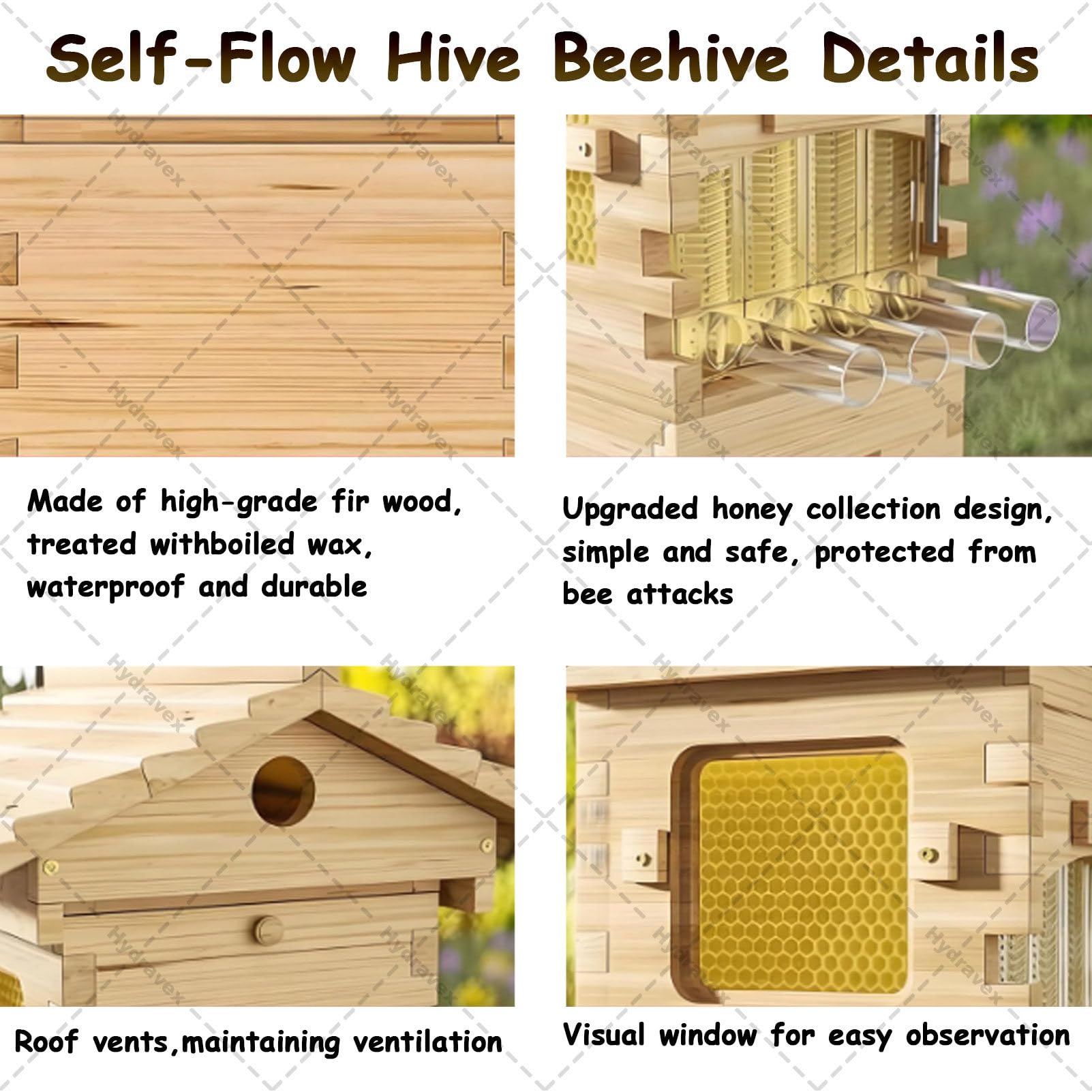 Bienenstock-Starterset, selbstfließender Honigstock mit 4 Rahmen, hölzerner Flow Hive Bienenstock, Komplettset für die Imkerei, klein, für die Imkerei, Gartenbestäuber