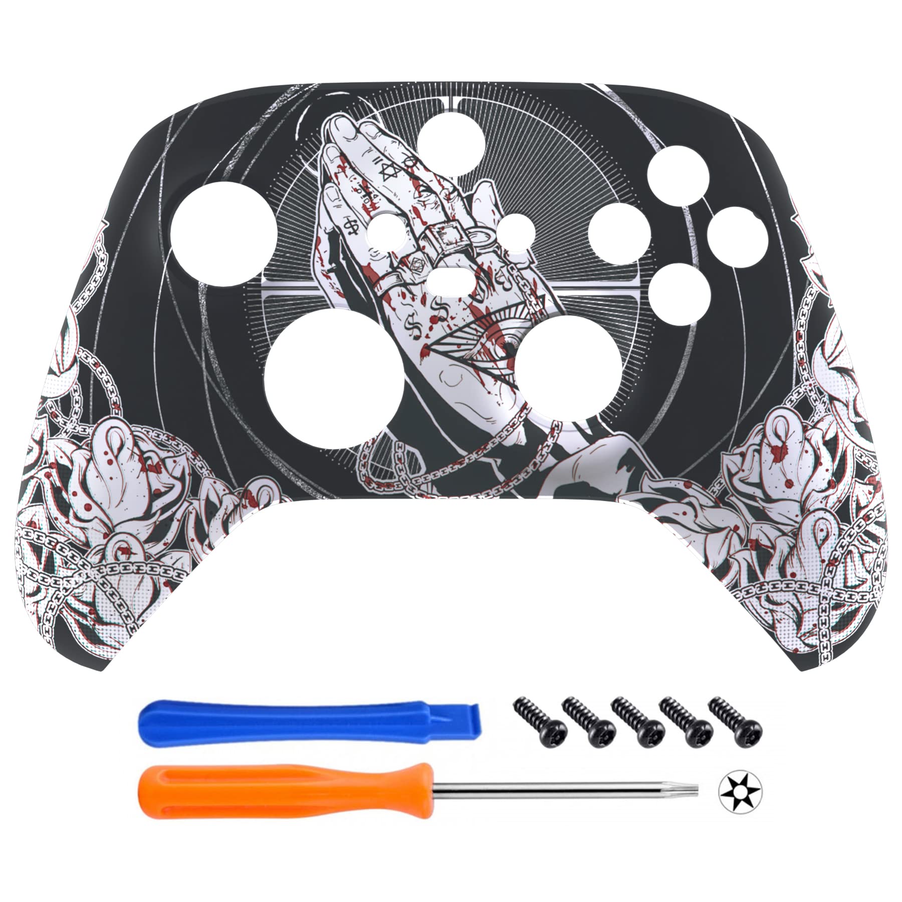 eXtremeRate Custodia Cover per Xbox Series X S Controller Joystick,Scocca Copertura Frontale Shell Ricambio per Xbox Core Controller Wireless Model 1914-Redenzione Senza Perdono