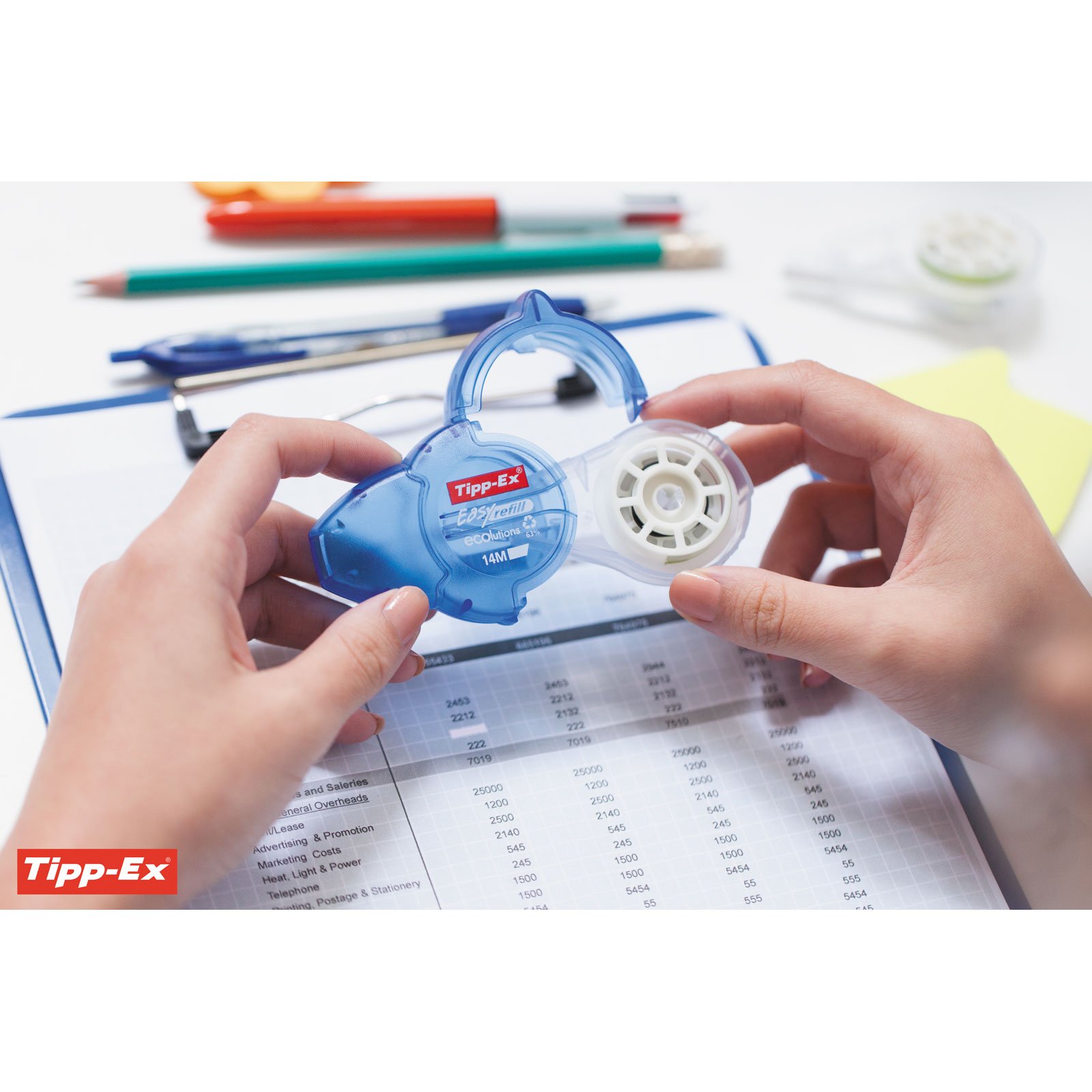 Tipp-Ex Korrekturroller Easy Refill ECOlutions, nachfüllbare Kassette, 14m x 5mm, 10er Pack, Ideal für das Büro, das Home Office oder die Schule
