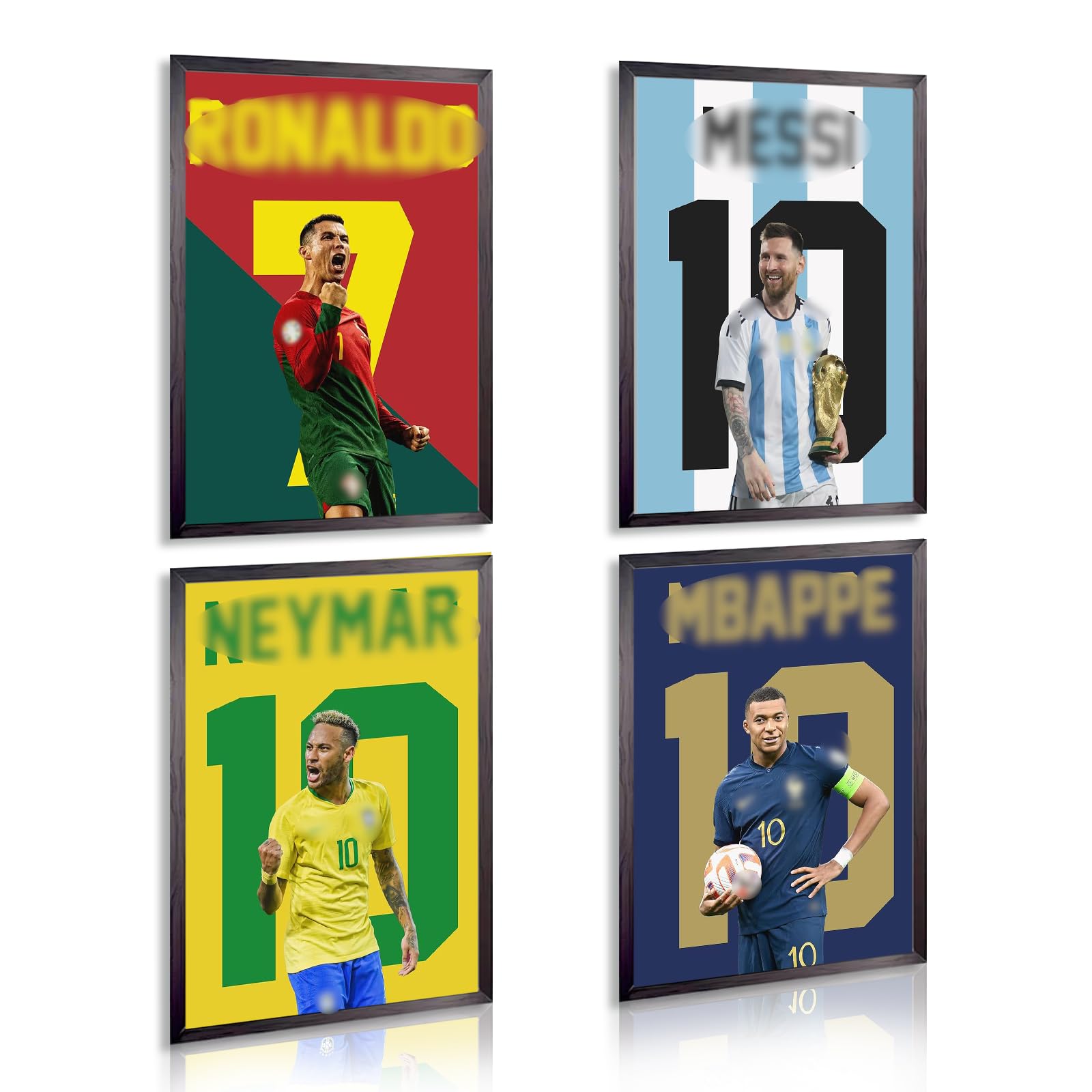 Football Posters 8×10 in, Soccer Posters Set of 4 Football Wall Art Prints Famous Superstar Poster Canvas Signed Foot Ball Sport Pictures for Bedroom Club Sports Decor Photo Display Boys Gifts