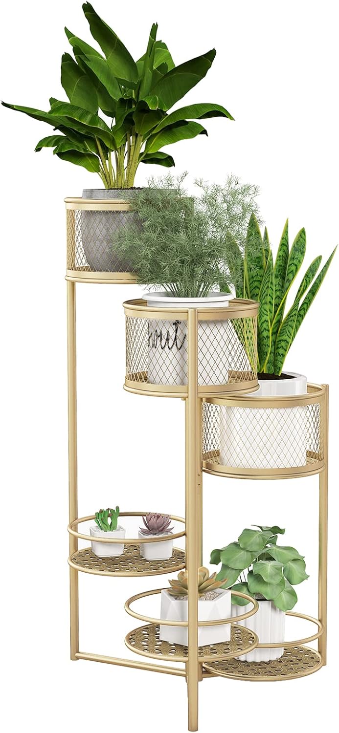 COSTWAY 6 Tiers Foldable Plant Stand, Free Rotation Metal Corner Tall