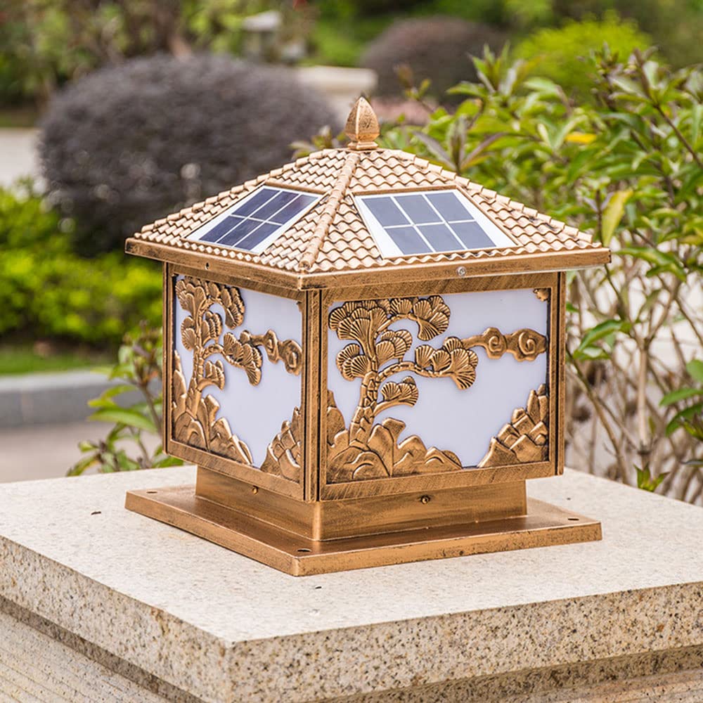 Pack 1 Poteaux Solaires Extérieurs, Lampe À Colonne en Métal À Motif Vintage De Style Chinois Lumières Actionnées Solaires Industrielles Imperméables De Pilier pour Le Pilier De Polonais