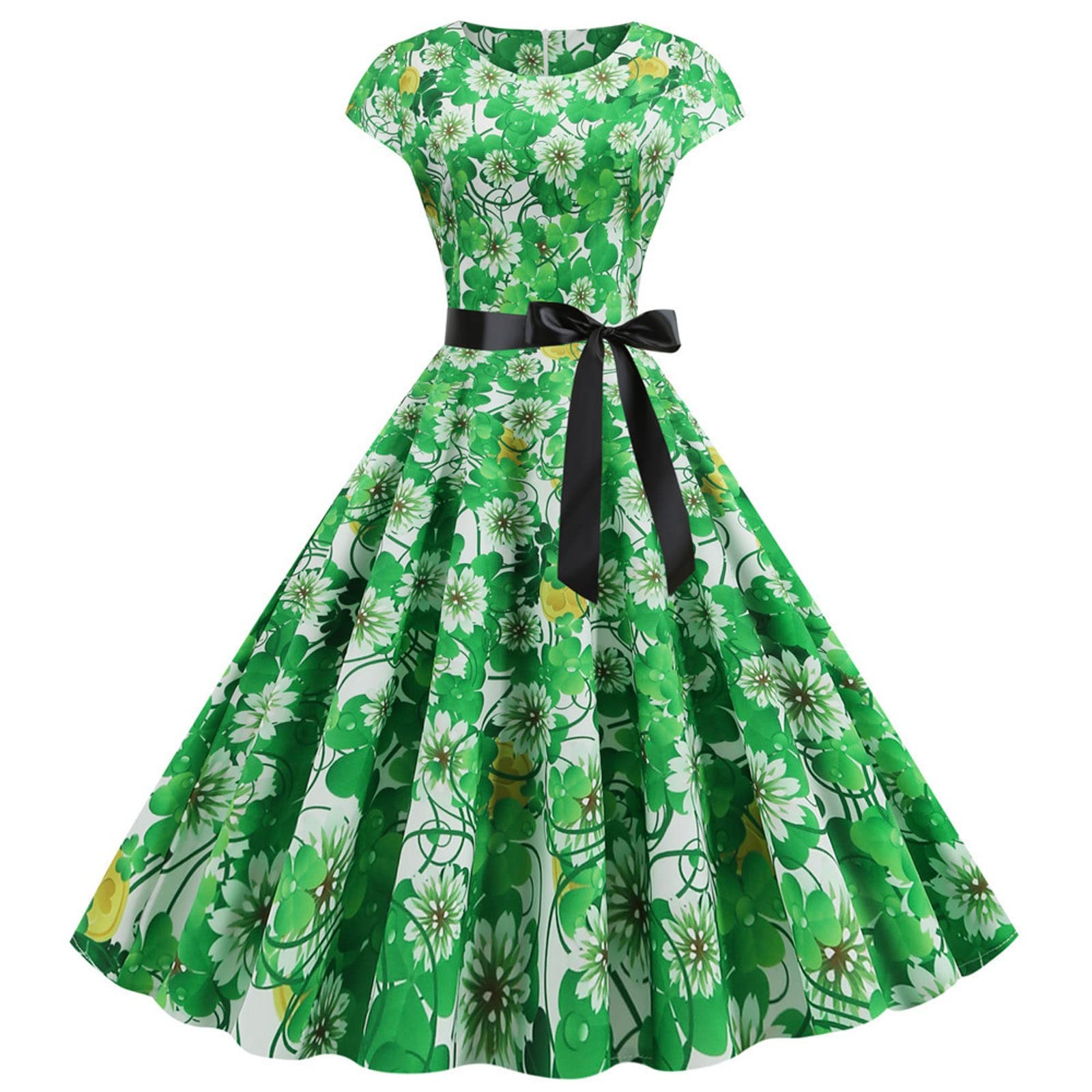 Womens St Patricks Day Fancy Dress Leprechaun Costumes Ireland Irish Lucky Shamrock Dress Saint Patricks Day Green Irish Outfits Gown CocktailGreen Sleeveless Paddy'sFancy Dres Party (H2-E, L)
