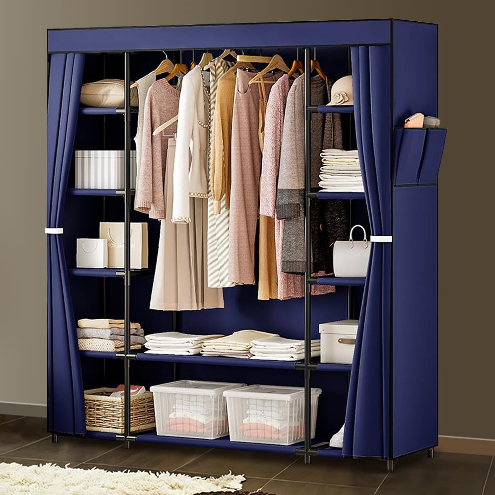 Faltbarer Stoffschrank – Großer Kleiderschrank Aus Stoff, Staubdicht Und Praktisch, Einfach Aufzubauen, Ideal Für Schlafzimmer, Ankleidezimmer, Studentenwohnheim, Camping Oder Keller