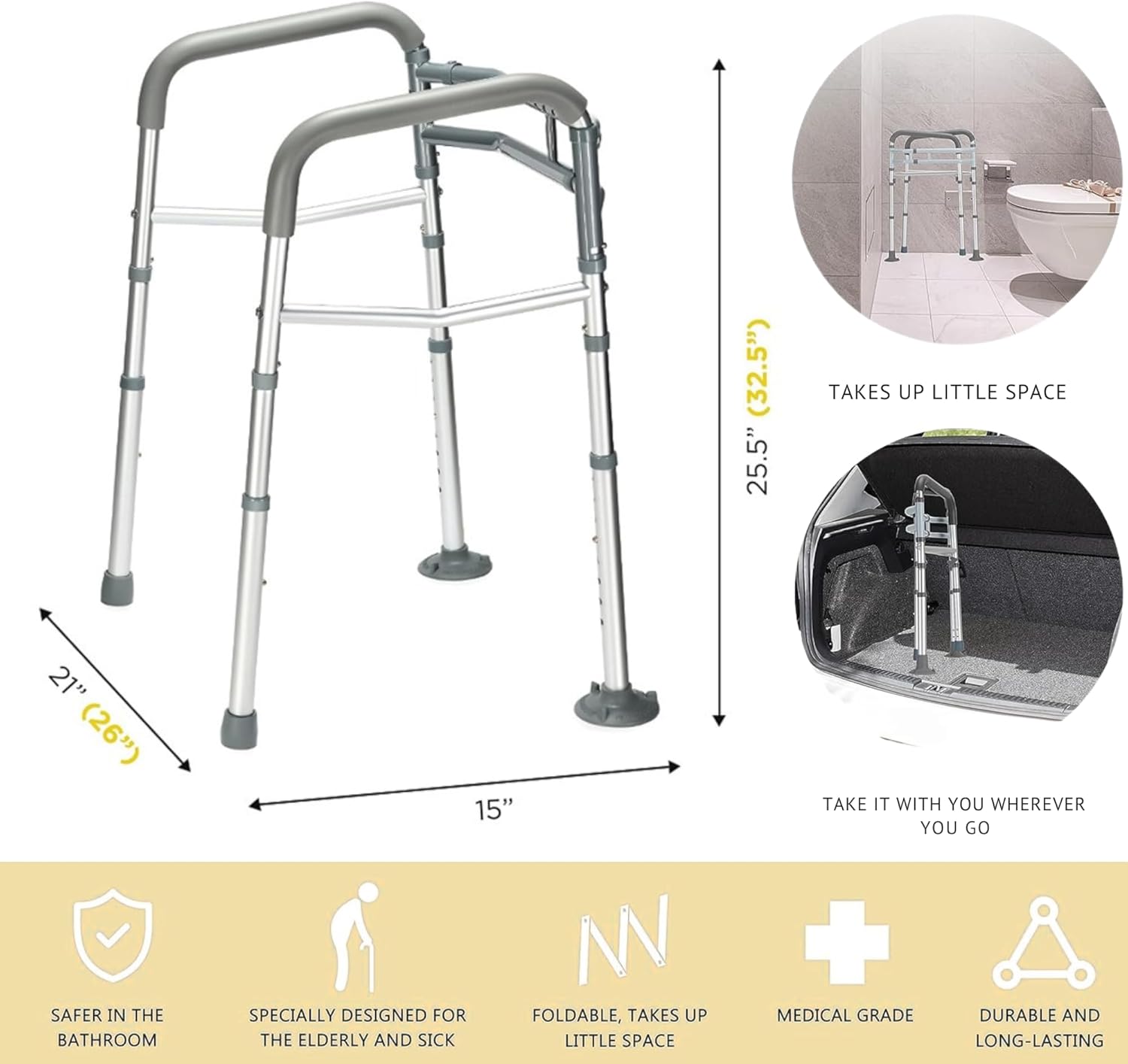 Adjustable Toilet Safety Handle – Fully Adjustable Height & Width Rail for Toilets – Strong Support Up to 300 lb – Easy Tool‑Free Installation – Ideal for Seniors, Pregnant & Mobility‑Challenged