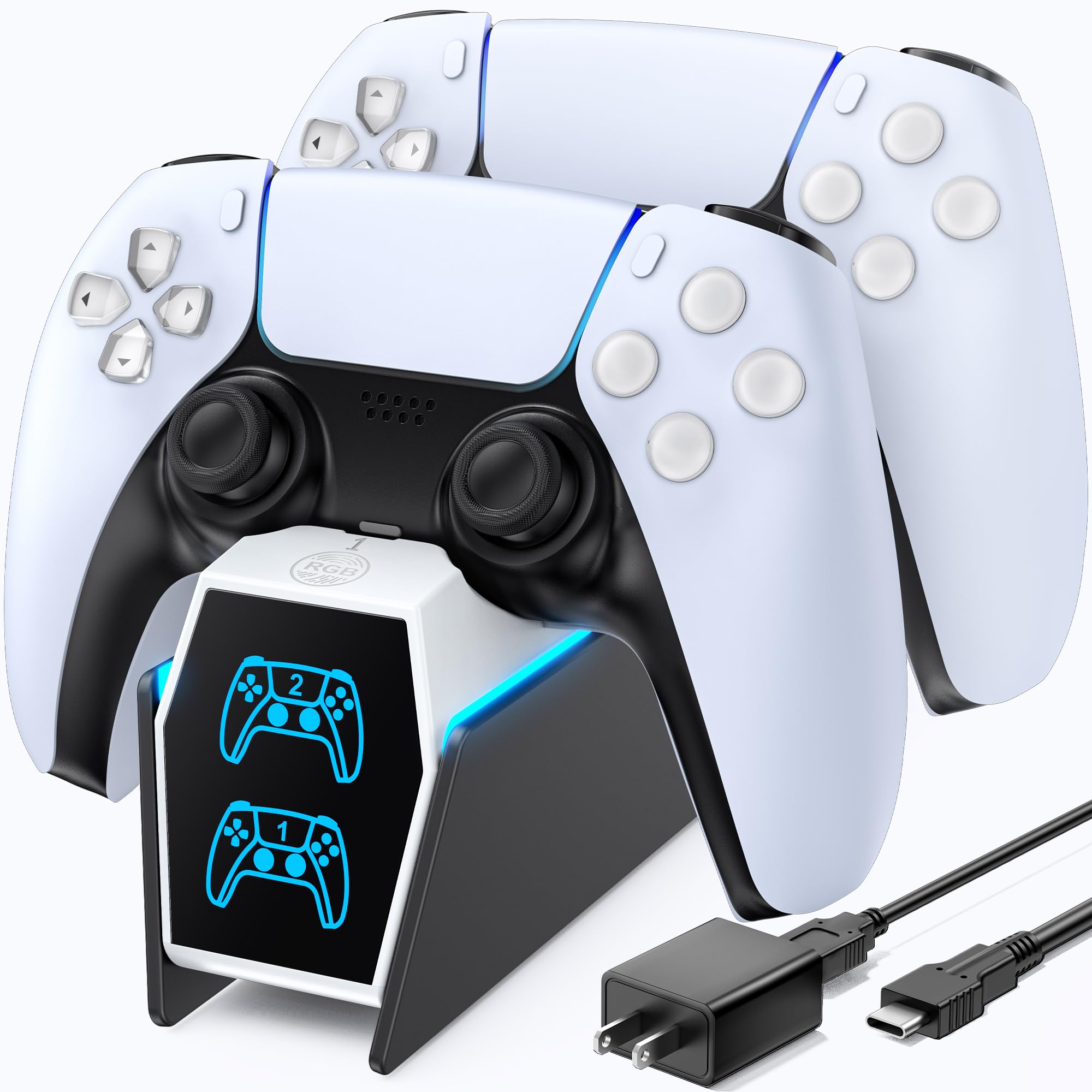 OIVO Cargador Mando PS5 con EU-Adaptador, 2H Rápido Base Carga Mando PS5, Accesorios PS5 para Estación de Carga PS5, Negro & Blanco