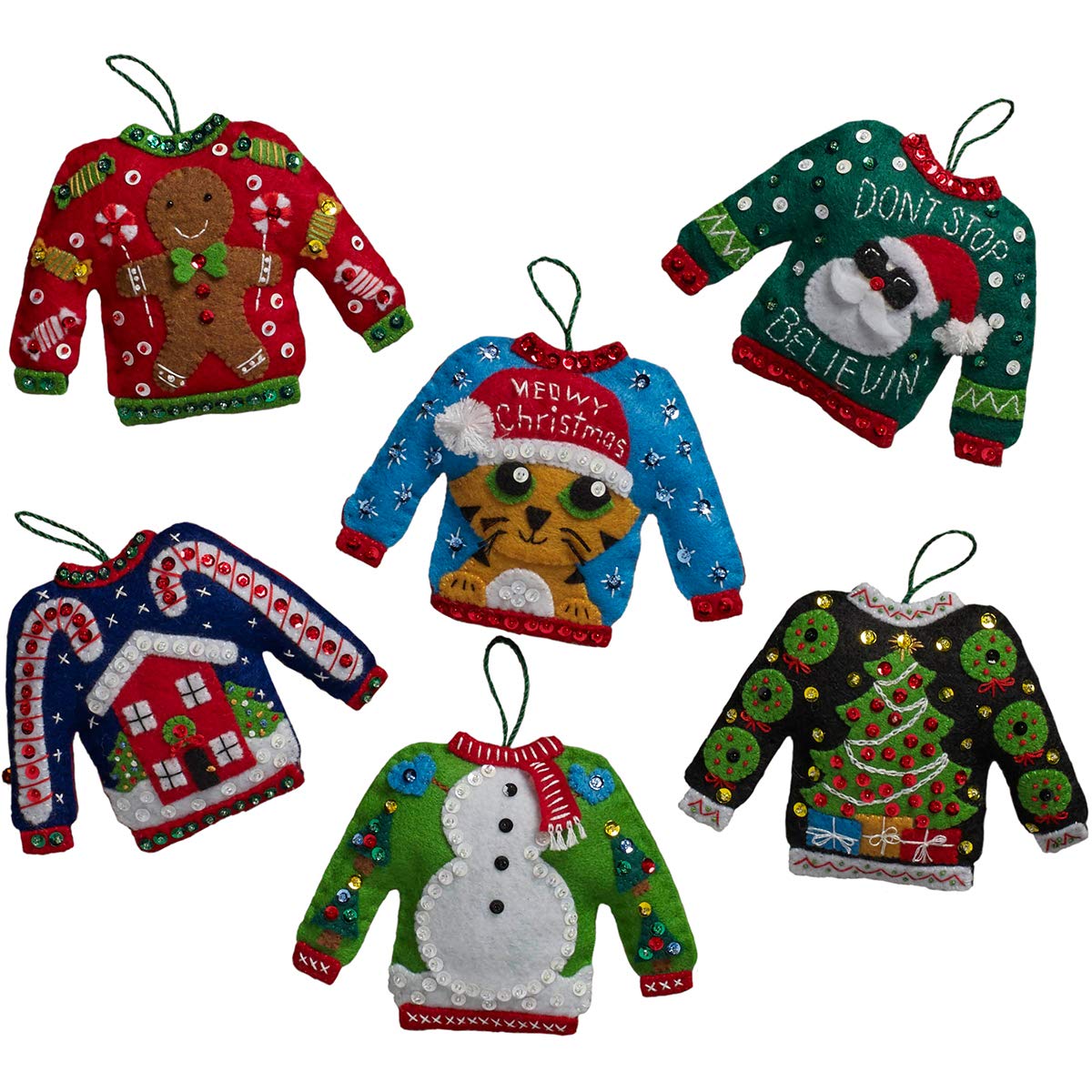Bucilla Ugly Sweater Ornaments Kit d'appliques en Feutre Multicolore 29,89 x 22,86 x 4,57 cm