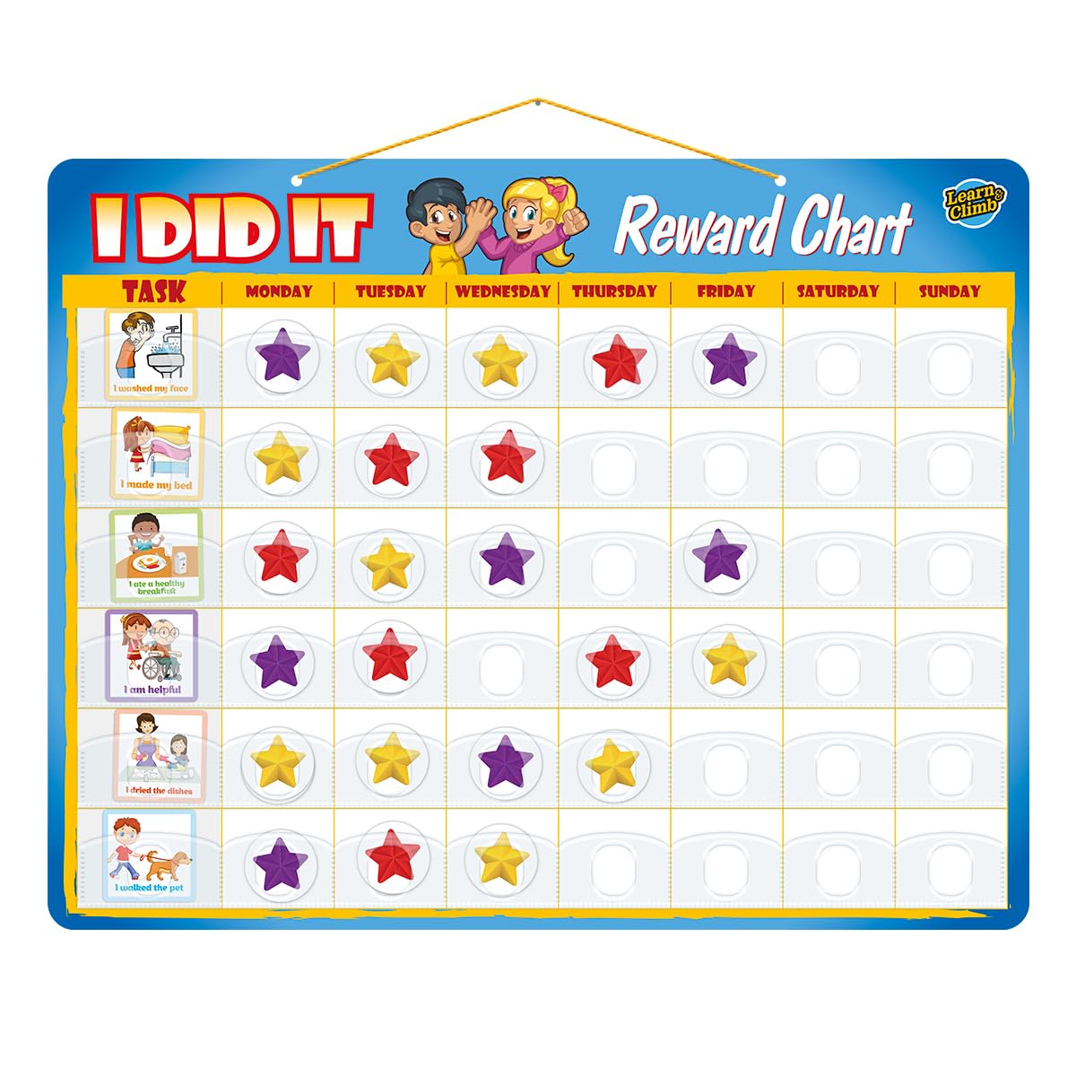 Kids Responsibility Chart Board with Magnets, 63 Chores, Potty Train Tasks, Multiple Children (Pocket)