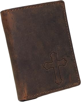 MARSHAL RFID Blocking Cross Genuine Leather Bifold Trifold Wallet for Men Trifold Brown