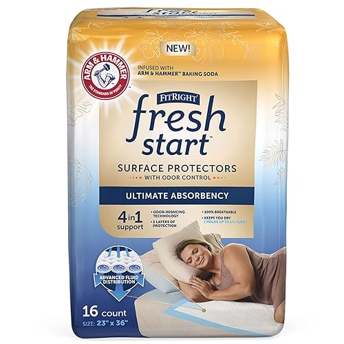 FitRight Fresh Start - Almohadillas desechables de 23 x 36 pulgadas (16 unidades) para incontinencia, almohadillas absorbentes para mandriles con el