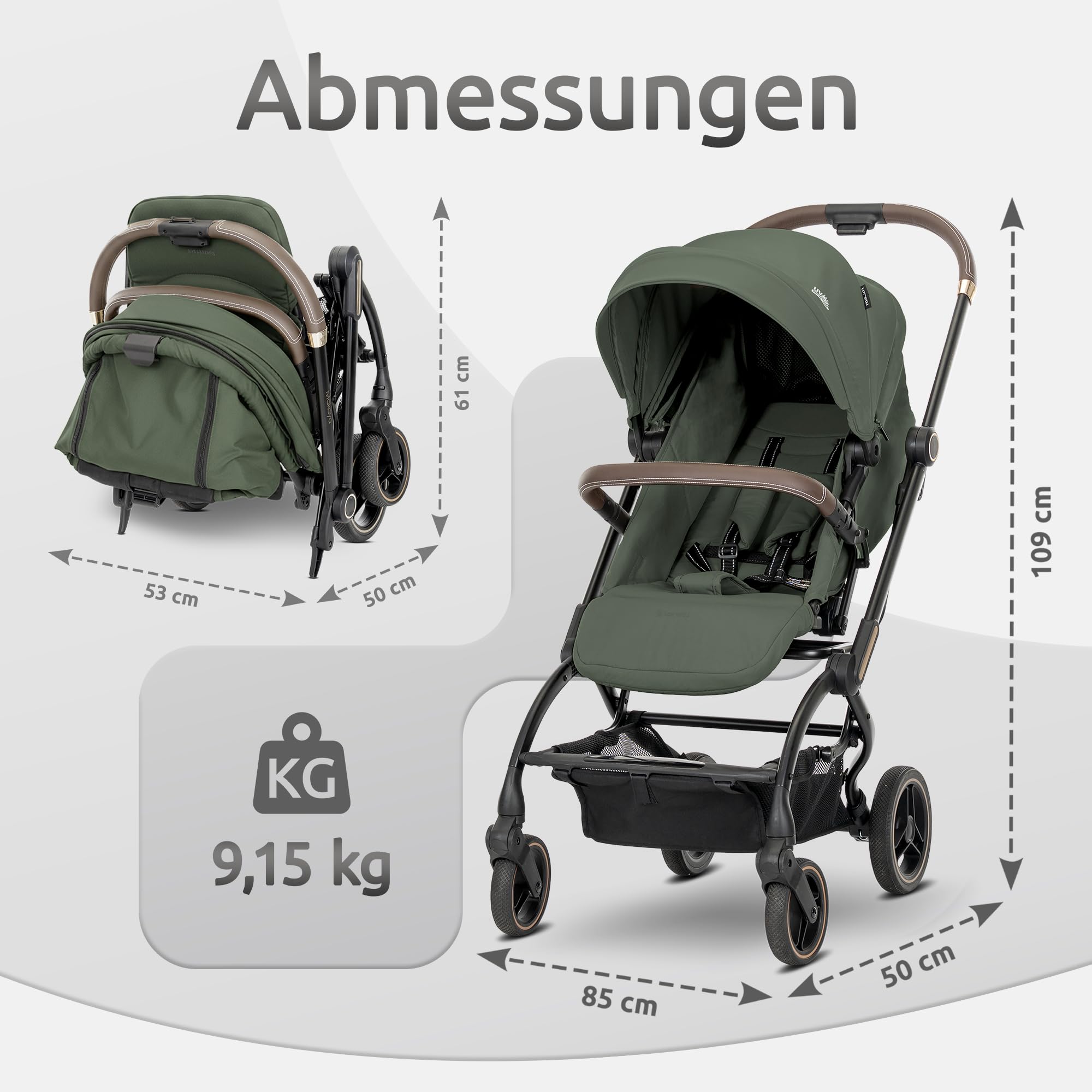 Lorelli Kinderwagen 360 Grad drehbar, Sport Buggy klein zusammenklappbar, bis 22kg, Alu-Rahmen, Grün
