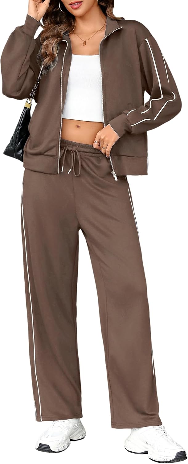 Totatuit Women 2 Piece Lounge Sets Sweatsuit 2025 Fall Long Sleeve Zip Up Sweatshirt Wide Leg pants Tracksuit Travel Outfits - Image 3