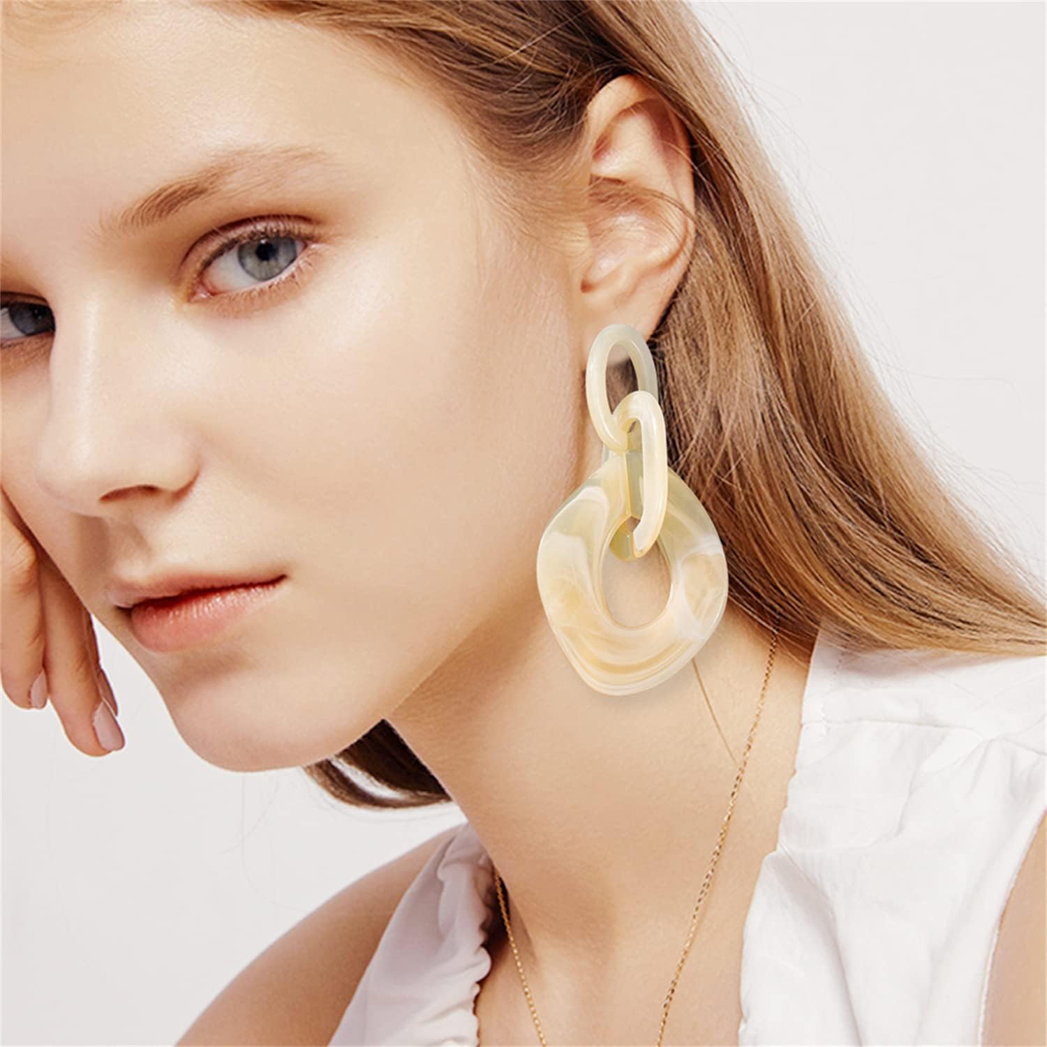 Unique Bohemian Vintage Acrylic Geometry Dangle Drop Earrings Creative Hollow Round Huge Chain Stud Earrings for Women Statement Summer Holiday Jewelry Gifts - Image 5