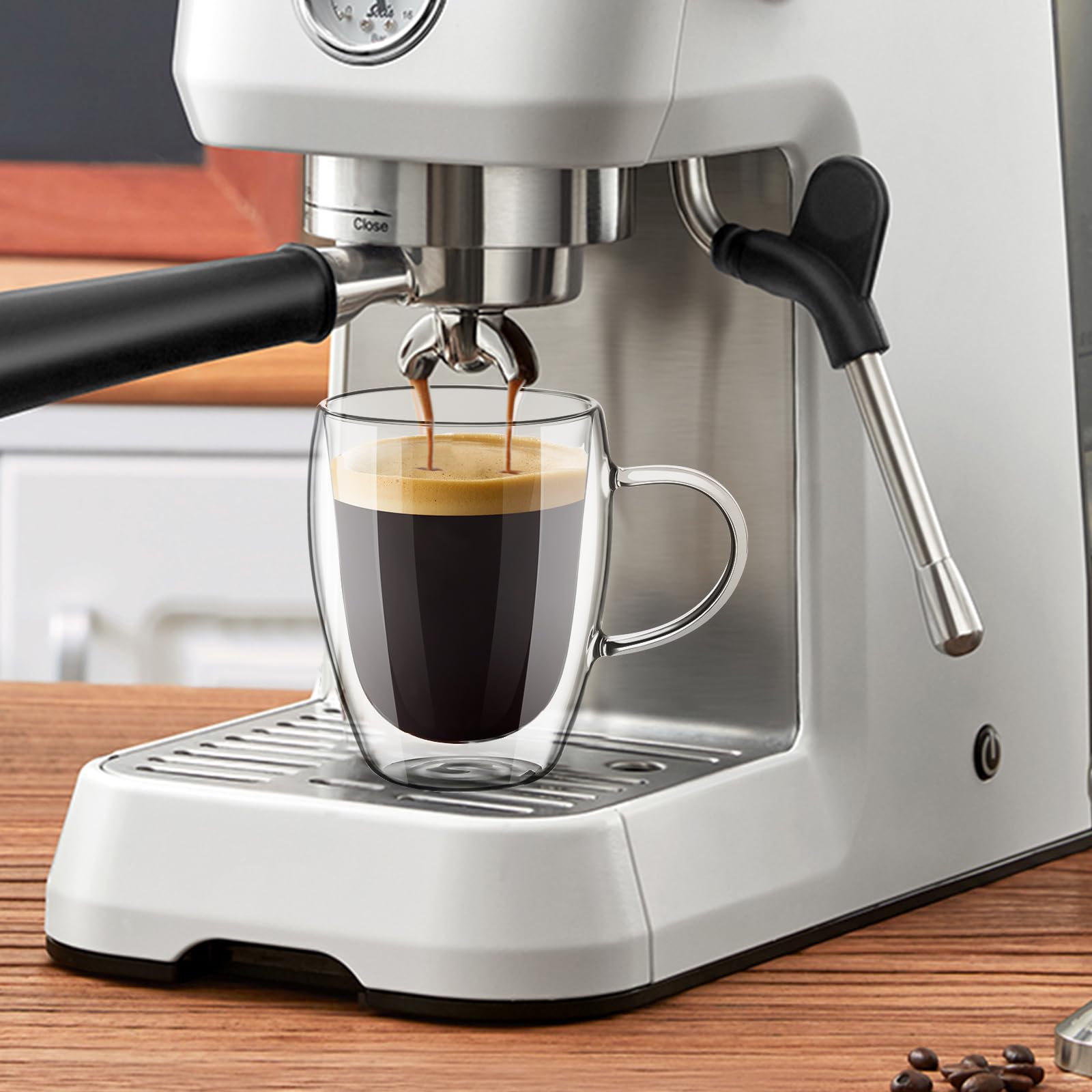 Esilihom 4 Pack Double Walled Coffee Glasses Mugs, 350ml/12oz Cappuccino Latte Macchiato Glasses Cups with Handle - Image 3