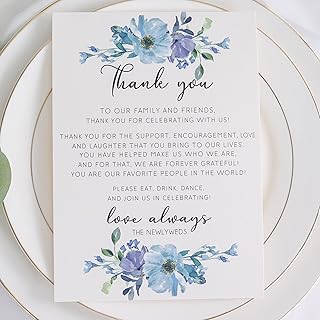 HUIHUANG Dusty Blue Thank You Wedding Place Cards 5x7 inch, 50 Pieces Thank You Place Setting Cards for Table Reception, Dinner Plates, Table Centerpieces, Dusty Blue Wedding Favors