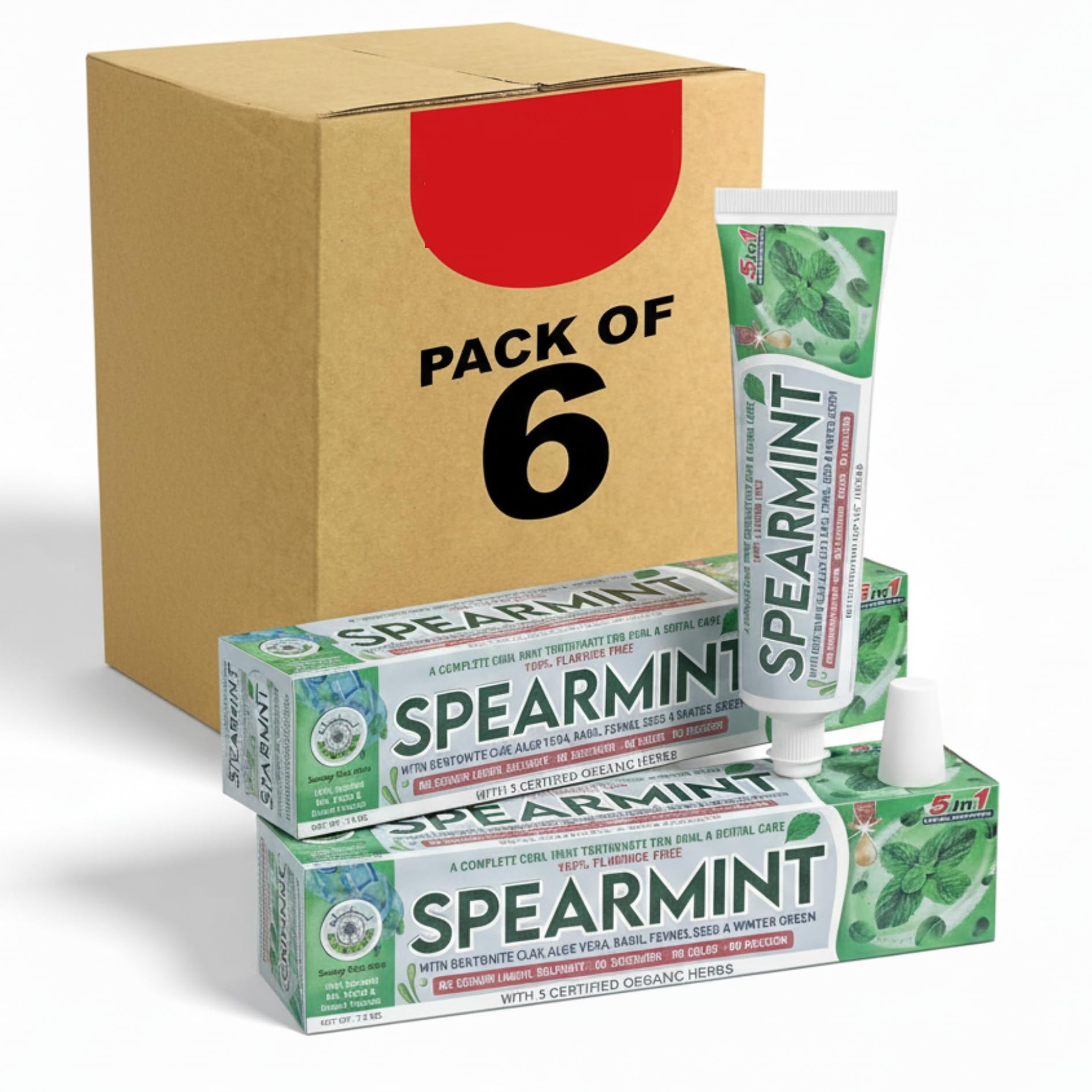 Pack of 4- Black Seed, Coconut, Tea Tree, Saffron, Peppermint- Herbal Toothpaste and Triplemint Fluoride Free