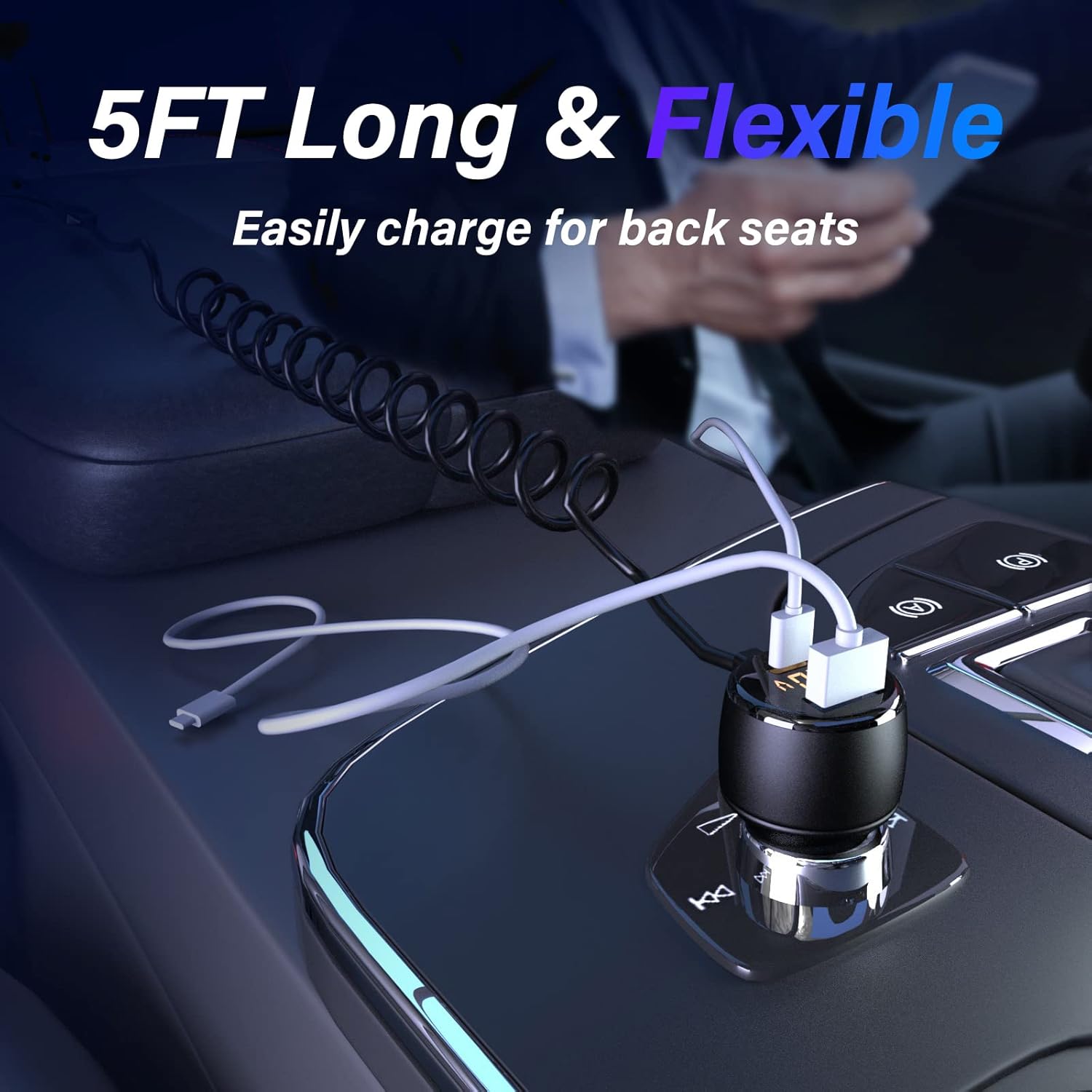 Phmnkl 66W Dual-Port Car Charger 1pcs - USB C (PD30W) + USB A (QC3.0) - Fast Charging for iPhone 14/13/12, Galaxy S23/22, Pixel