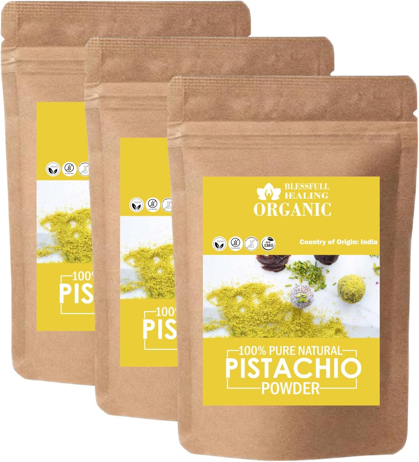 Blessfull Healing Organic Pistachios Powder 100% Pure Natural 100 Gram (3.52 oz) Each (Pack of 2) = 200 Grams, Vegan