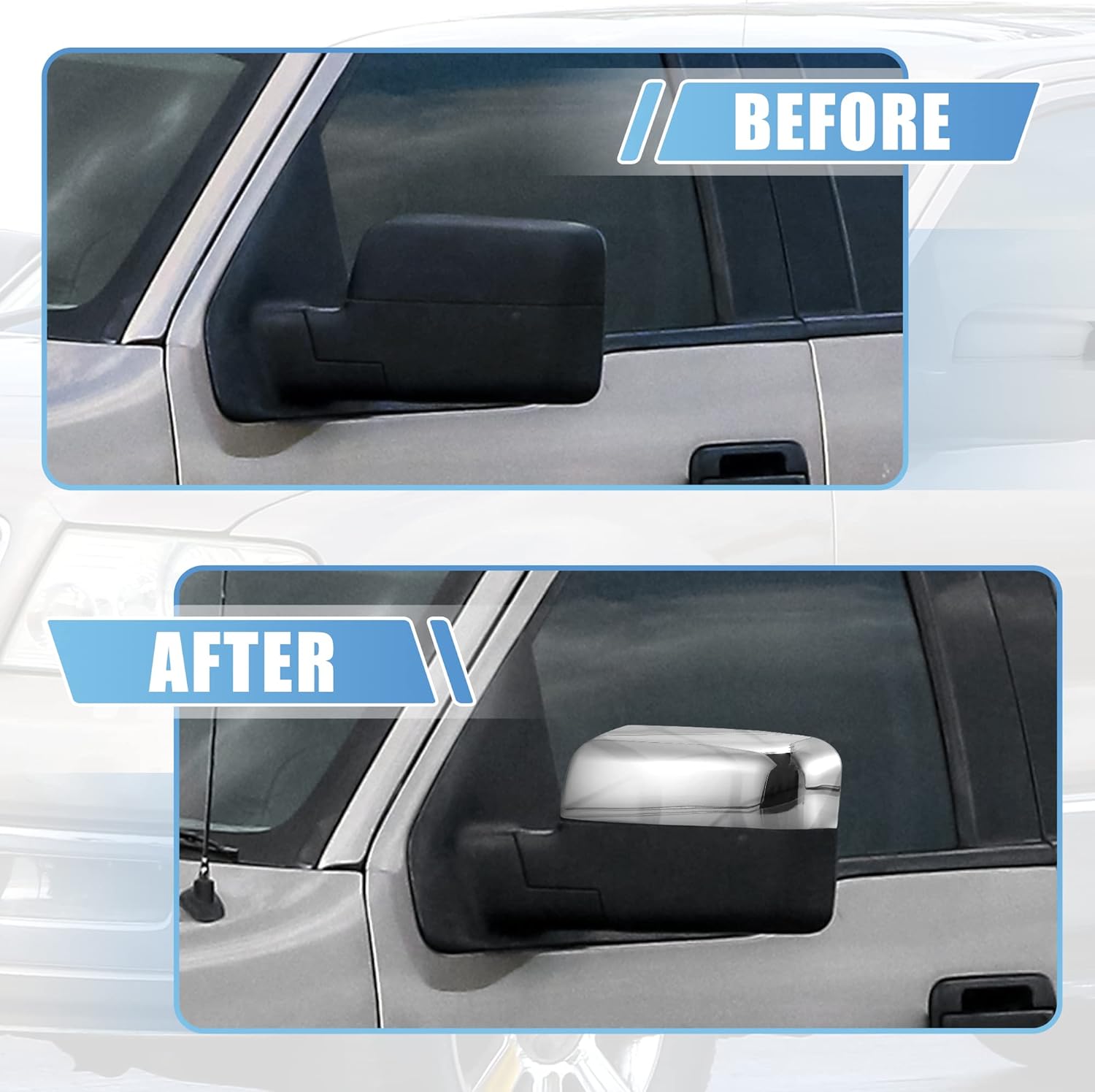 X AUTOHAUX Pair Car Exterior Chrome Plated Power Top Half Mirror Cover Cap for Ford F-150 FX4 XLT 2004-2008