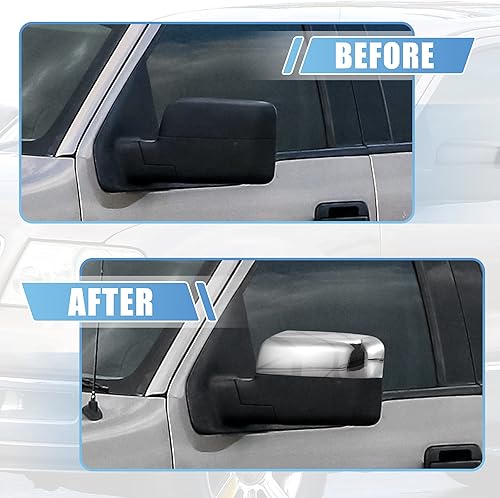 Miniatura 2 de X AUTOHAUX Par de coche exterior cromado Power Top medio espejo cubierta tapa para Ford F-150 FX4 XLT 2004-2008