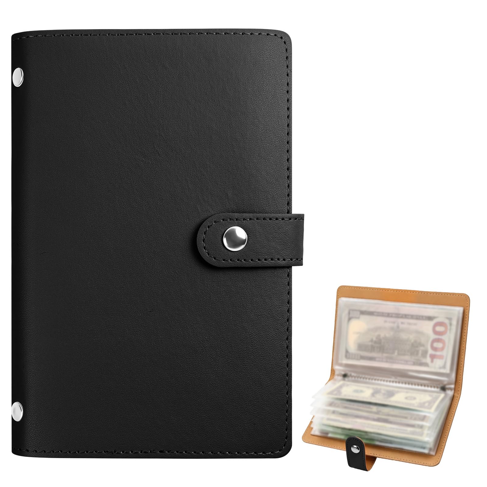 Vicloon Money Saving Wallet, 100 Envelopes Saving Challenge Binder, Cash Binder, Includes Saving Notebook & Binder 50 Pages, Cash Budget Money Saving Book for Couples,Offices and Home (Black)