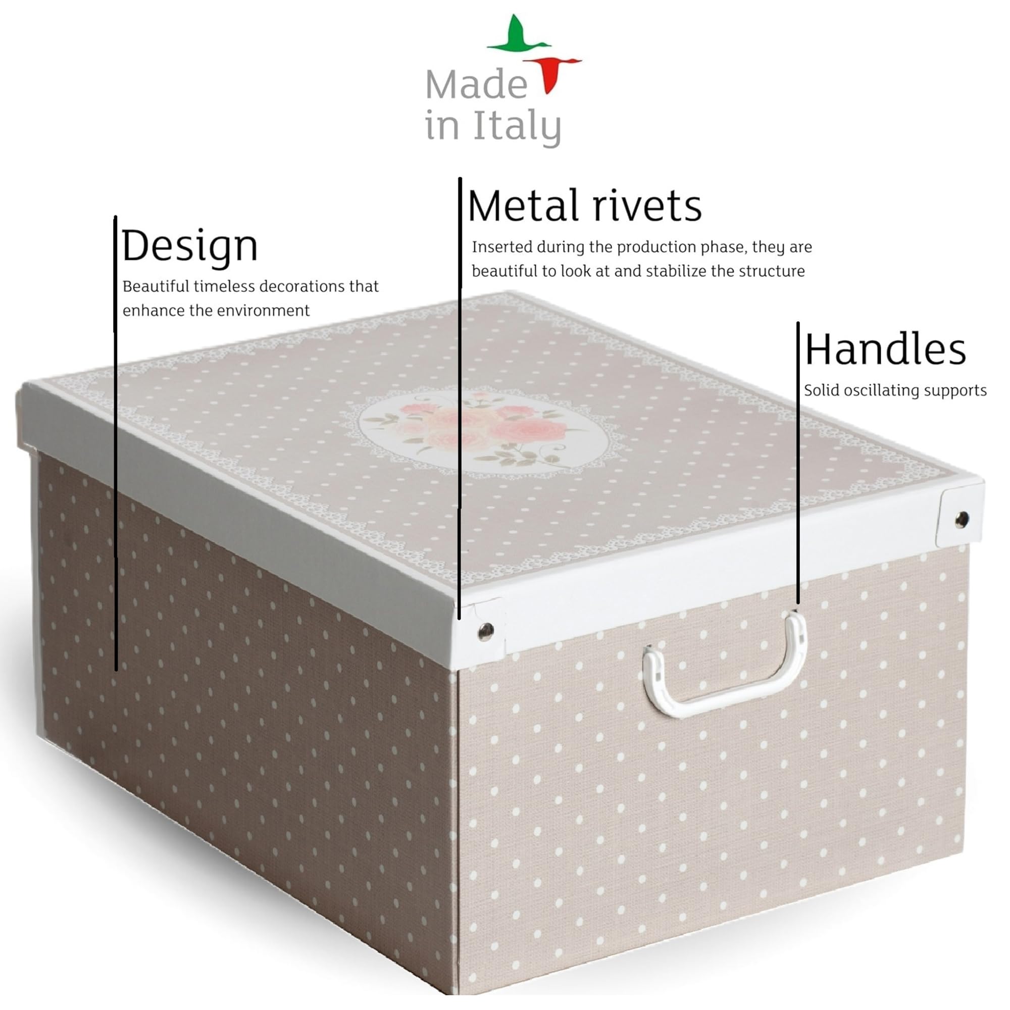 Set aus 6 Aufbewahrungsboxen mit Deckel – Große Kleiderboxen aus Karton 39x50x24 cm – Robust, leicht zu montieren, mit Tragegriffen – Perfekt für Kleiderschrank & Saisonwechsel Punkte