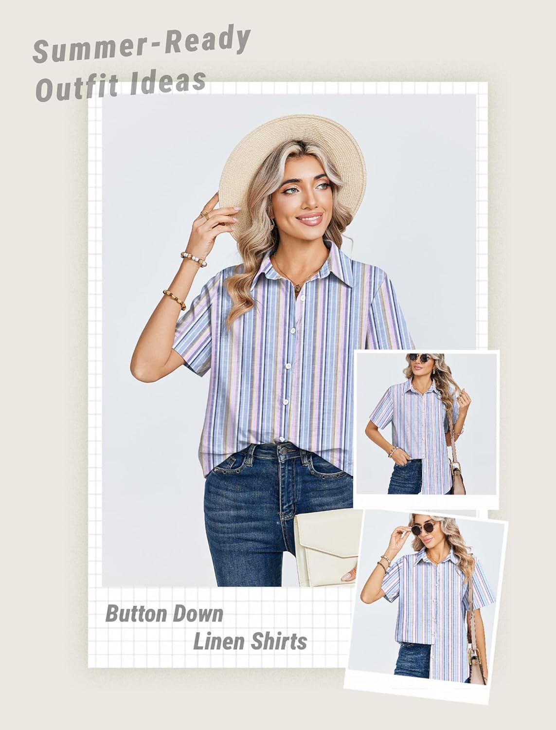 Zeagoo Women Linen Button Down Shirts Short Sleeve Blouse Business Casual Tops Dressy Summer Outfits - Image 5