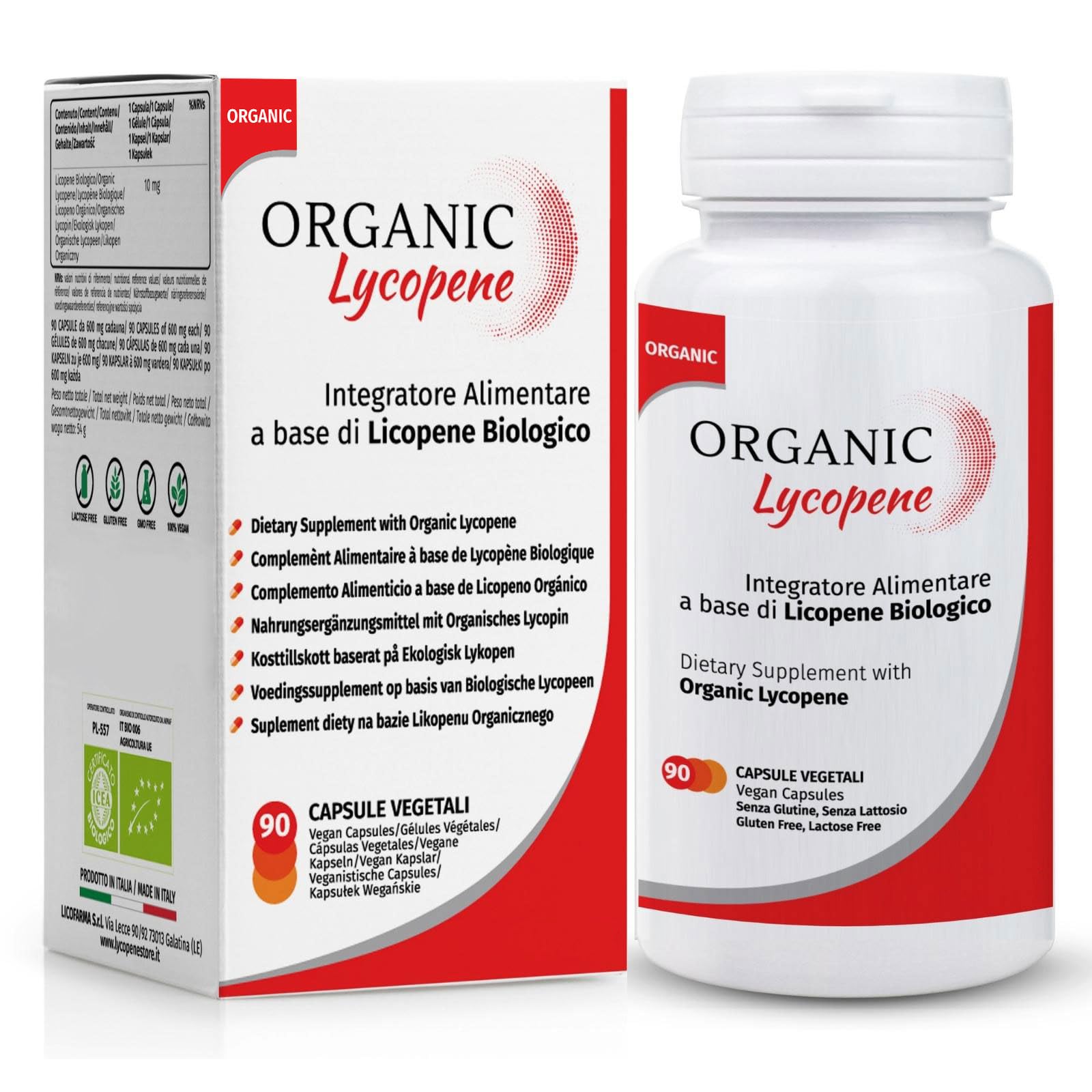 Organic Lycopene: suplemento antioxidante con licopeno orgánico certificado (bote de 90 cápsulas)