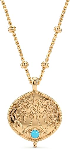 BENEIGE Gold Plated Pendant Necklace, 18k Gold Dainty Vintage Textured Medallion