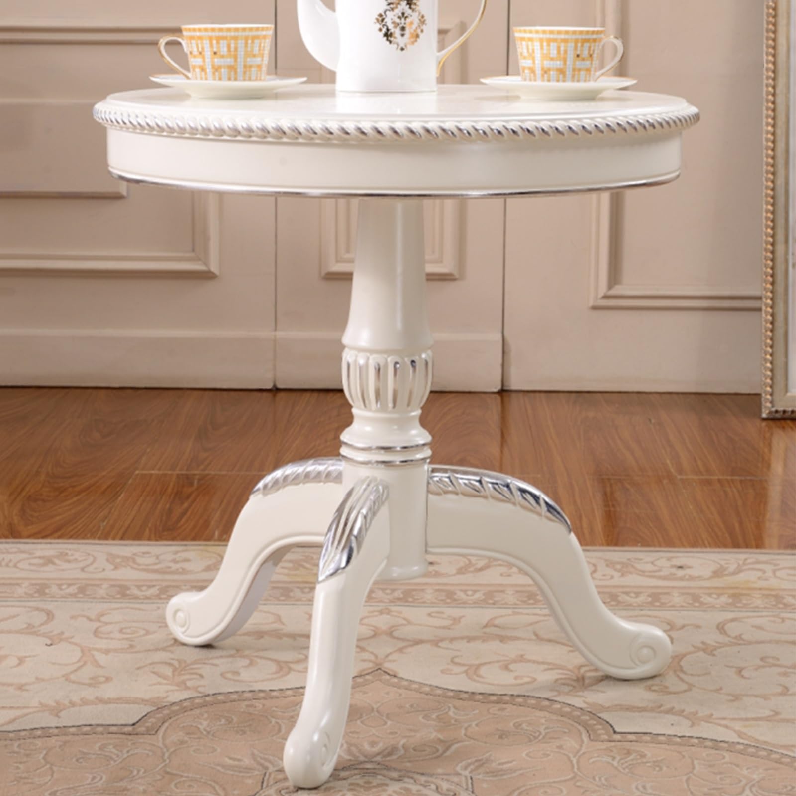 Tavolino rotondo in stile palazzo, tavolino in legno retrò per salotto, sala da pranzo, soggiorno, camera da letto, ufficio, studio, ingresso, cucina, sala lettura, salone, mobili decorativi