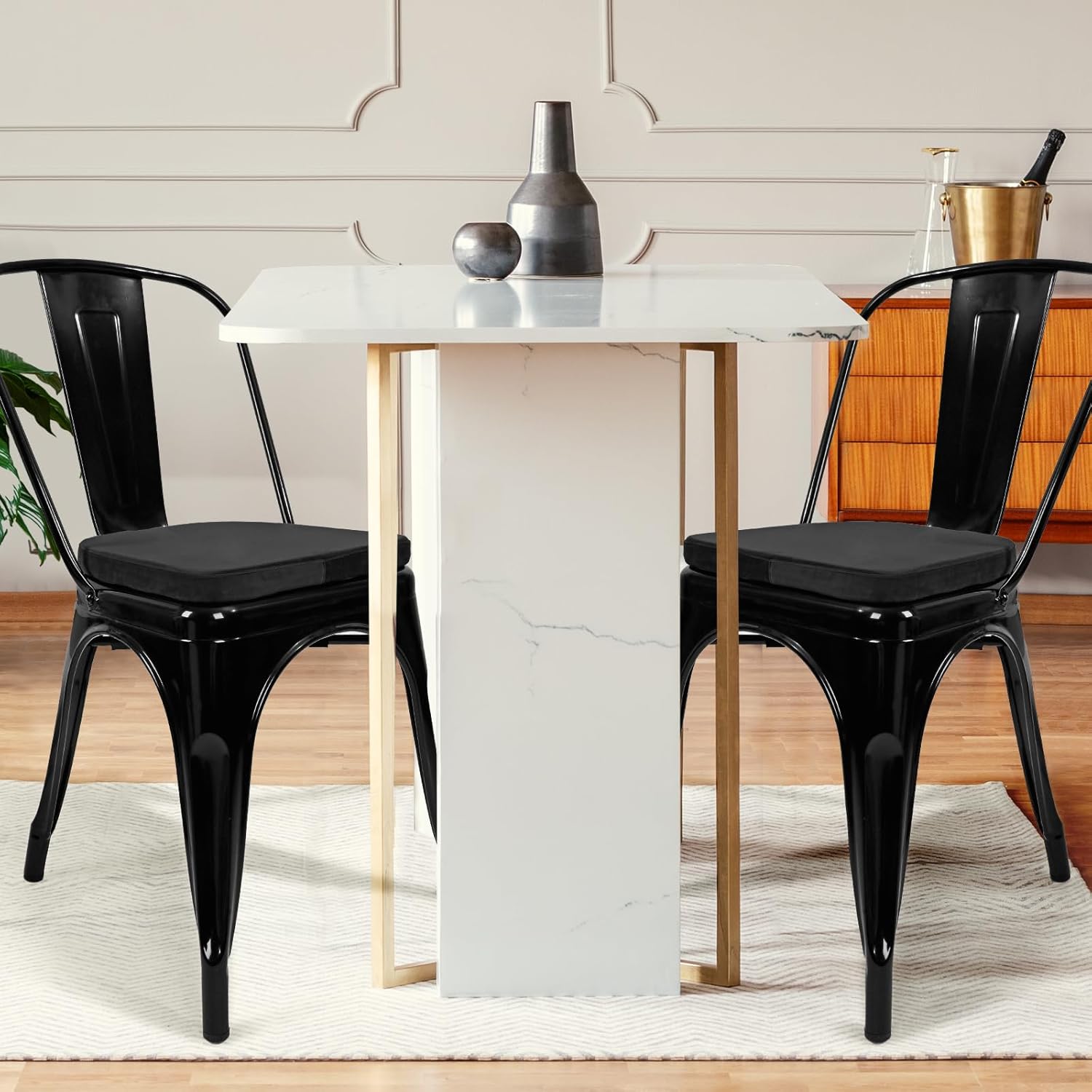 SINOSSO Kitchen Magnetic Metal Chair Cushions Set of 2, 14" Luxury Velvet Memory Foam Seat Pads for Cafe Stackable Chair (U-Shape, Black, 2)