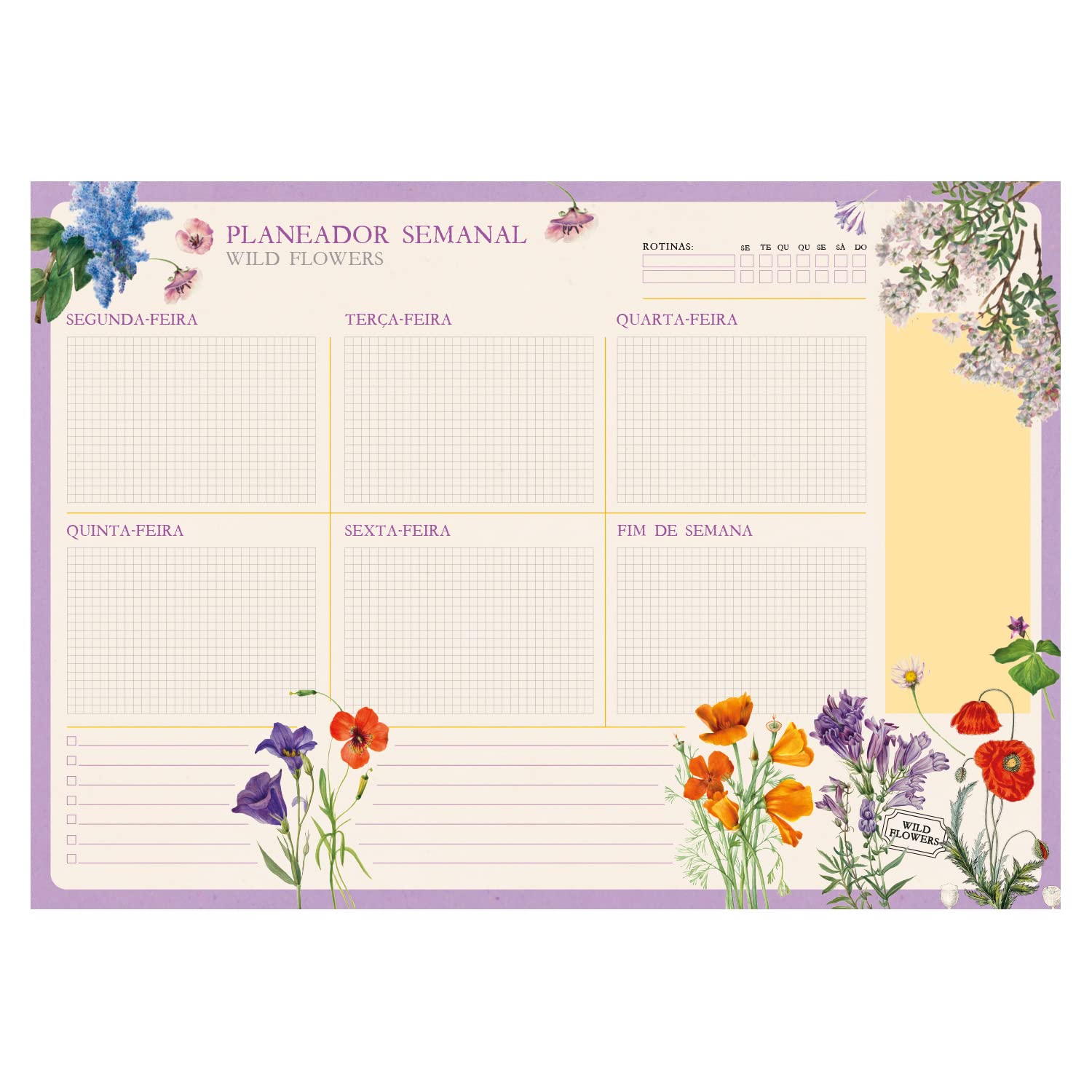 Grupo Erik Weekly Planner A3 In Portuguese - Wild Flowers | Undated Daily Planner Family, Desk Calendar, 54 Tear Off Pages A3 Notepad | Cute Stationery Gifts Under 10 Pounds, Portuguese Gifts