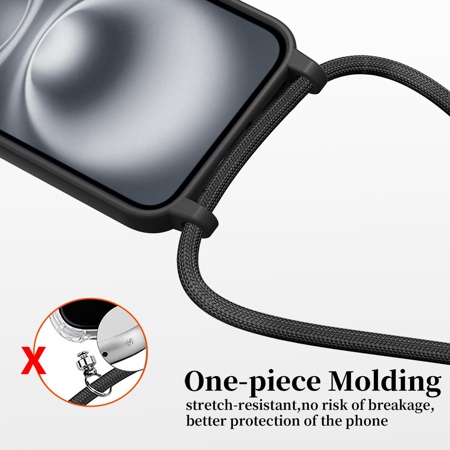 AOMYKE Cover per iPhone 16 con Cordino, Custodia con Laccio Collana Tracolla Collo Liquido Silicone Antiurto TPU Antiurto AntiGraffio Case - Nero