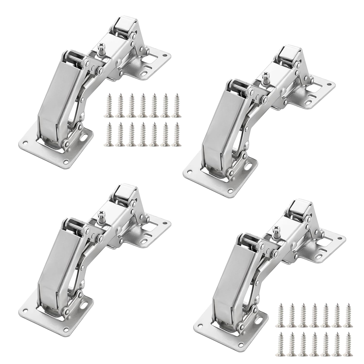 Qrity 4 Pieces 4 Pack Kitchen Cabinet Door Hinges, 170 Degree Large Angle Door Hinges With Fixing Screws - No Slot Required - Easy To Install
