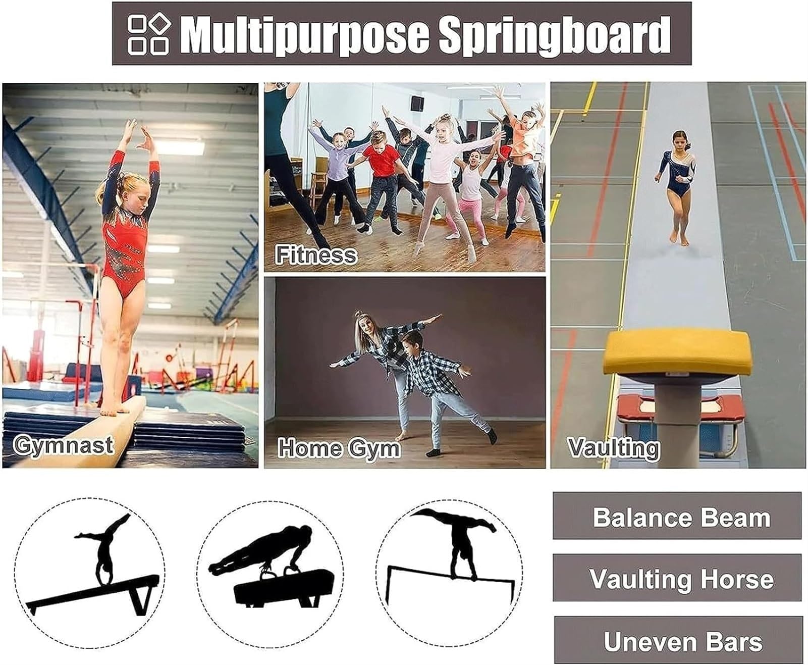 Trampolino in Legno massello Resistente, per Principianti, per Bambini, con Trampolino di Salto a Molla in Acciaio per Palestra Domestica e Scuola